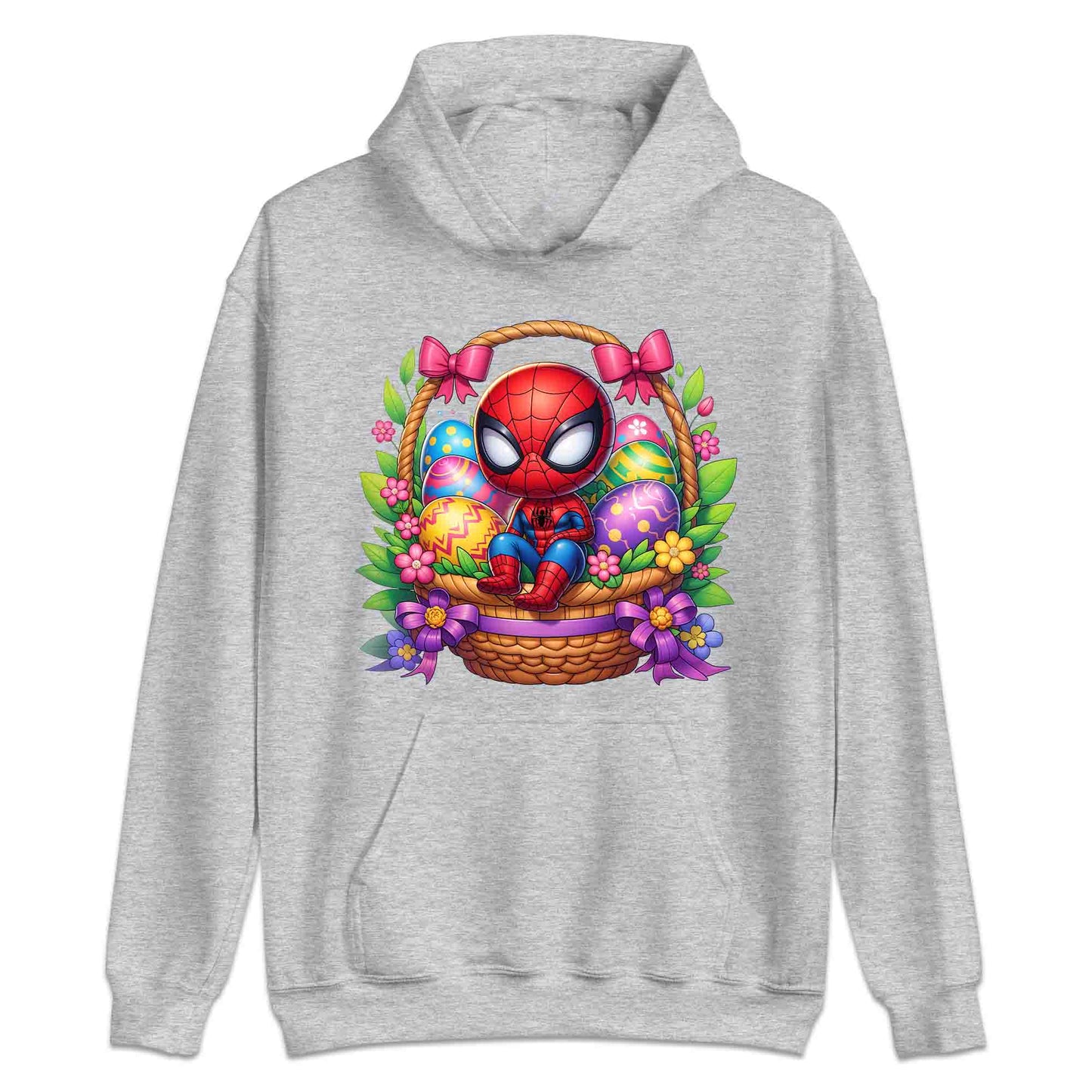 Spider-Man Easter Basket T-Shirt | Chibi Superhero Egg Hunt Jumper | Fun Marvel Holiday Hoodie | PRODUCT CODE: SPEUYHRCETU