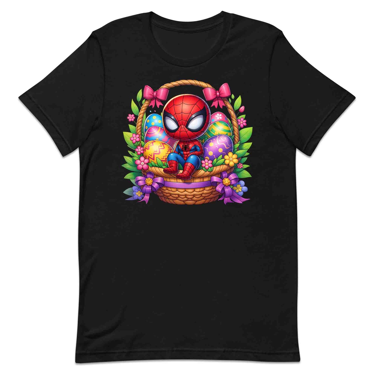 Spider-Man Easter Basket T-Shirt | Chibi Superhero Egg Hunt Jumper | Fun Marvel Holiday Hoodie | PRODUCT CODE: SPEUYHRCETU