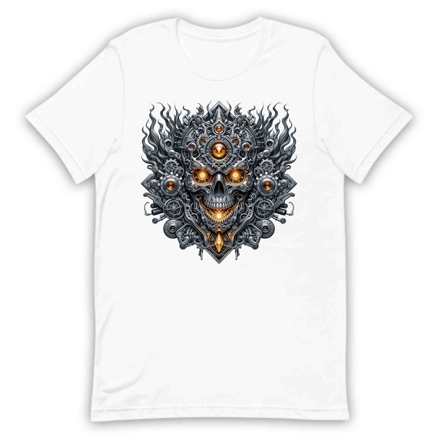 Steampunk Skull Cyberpunk Mechanical Futuristic Sci-Fi Glowing Amber Eyes | PRODUCT CODE: STMUKPNCBYR