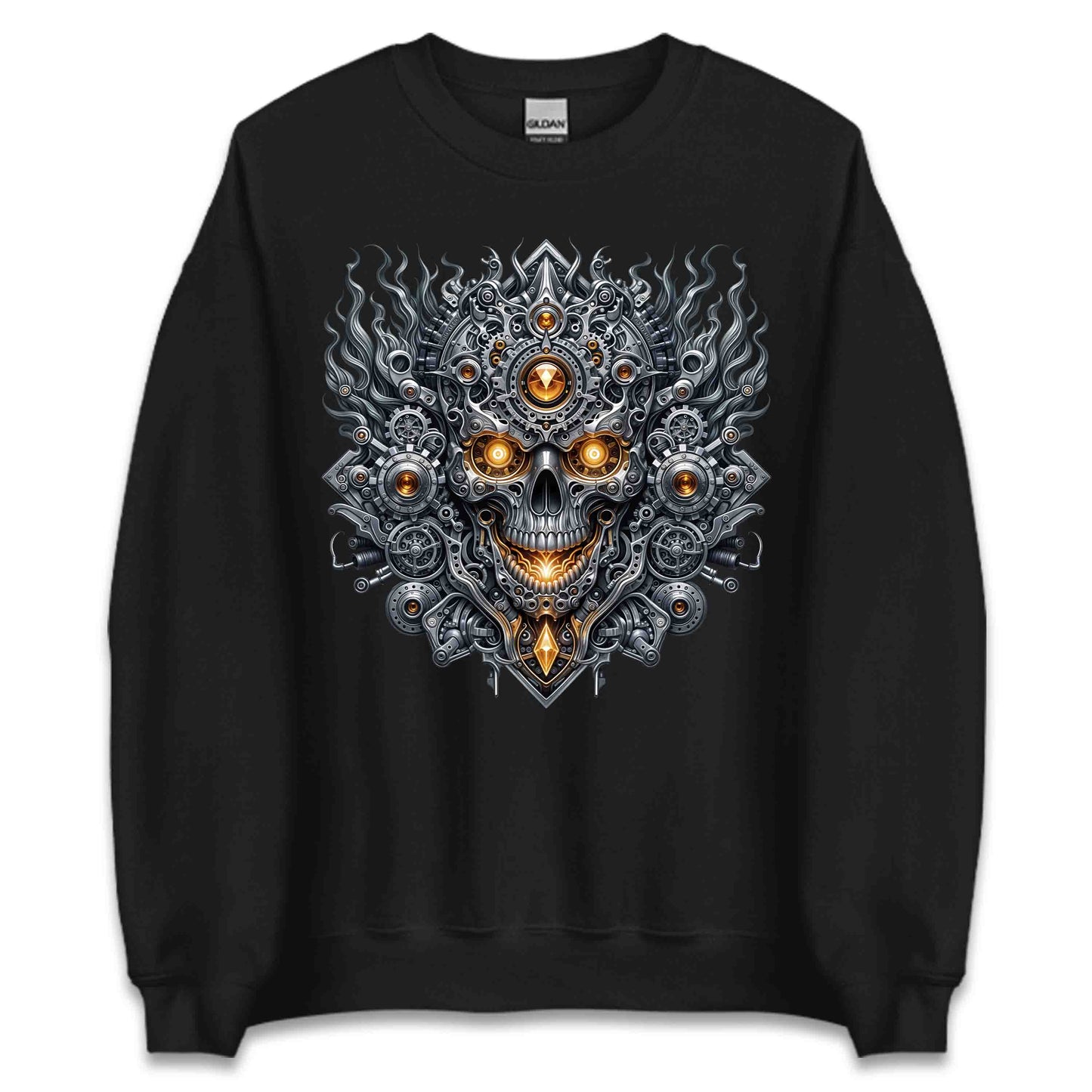 Steampunk Skull Cyberpunk Mechanical Futuristic Sci-Fi Glowing Amber Eyes | PRODUCT CODE: STMUKPNCBYR