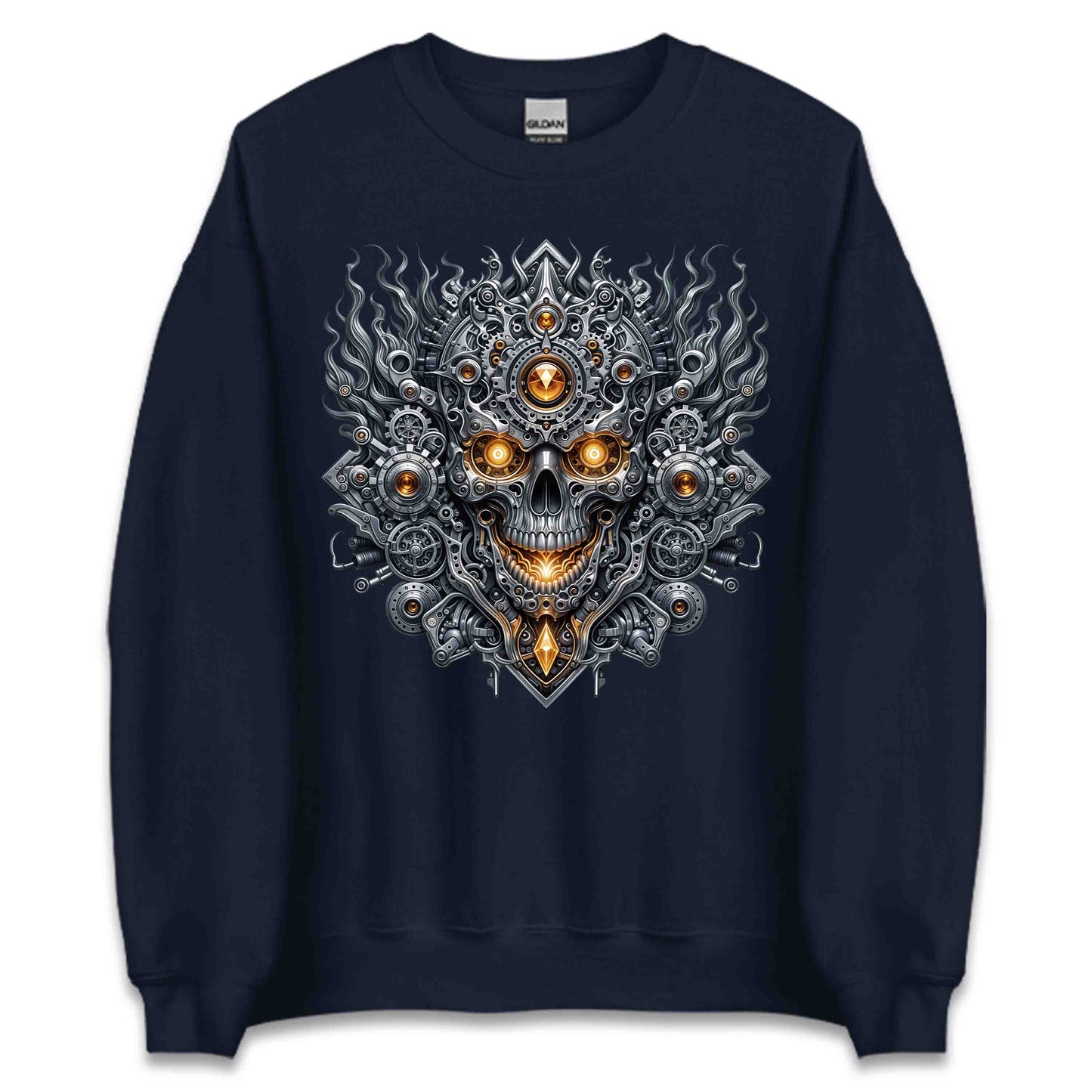 Steampunk Skull Cyberpunk Mechanical Futuristic Sci-Fi Glowing Amber Eyes | PRODUCT CODE: STMUKPNCBYR