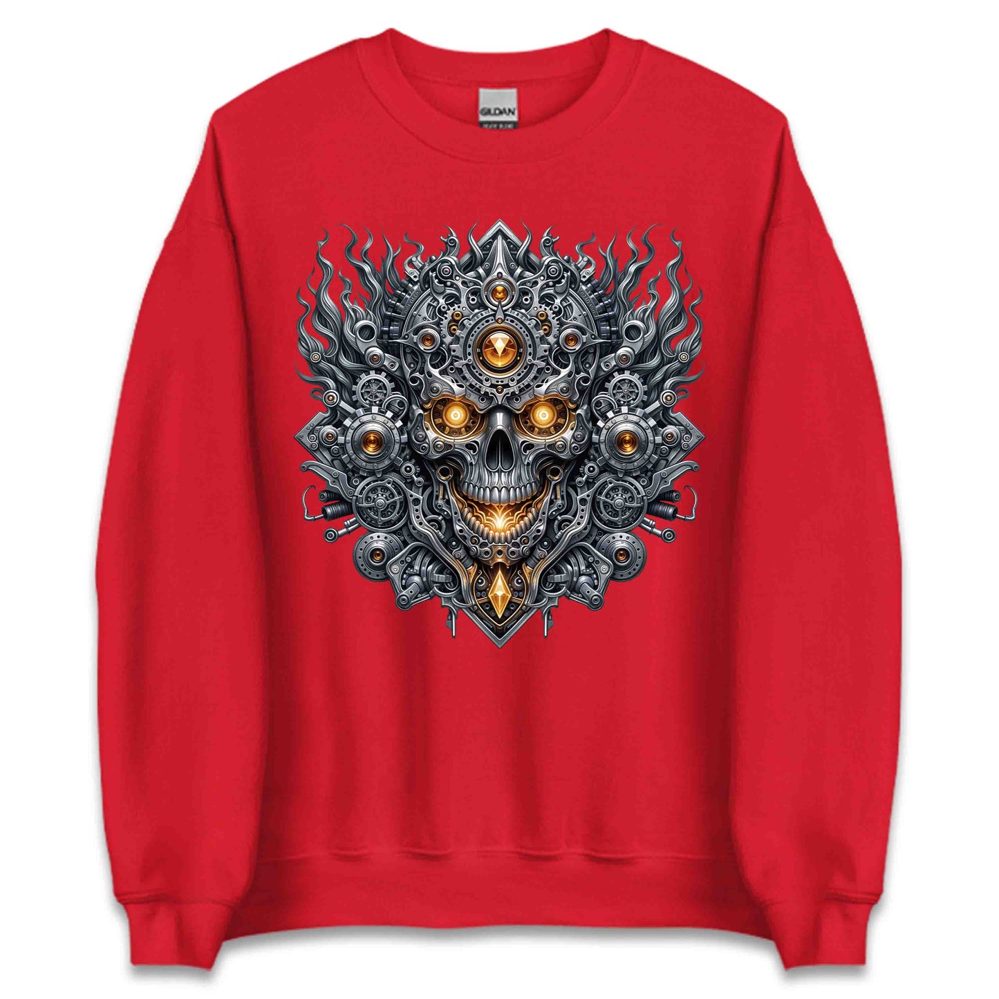 Steampunk Skull Cyberpunk Mechanical Futuristic Sci-Fi Glowing Amber Eyes | PRODUCT CODE: STMUKPNCBYR