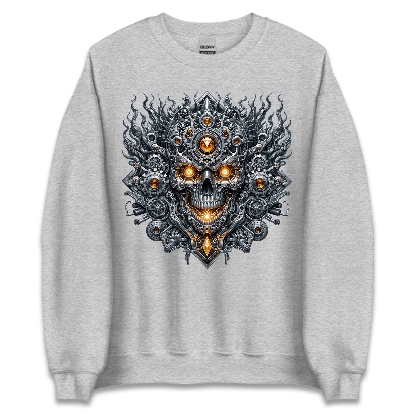 Steampunk Skull Cyberpunk Mechanical Futuristic Sci-Fi Glowing Amber Eyes | PRODUCT CODE: STMUKPNCBYR