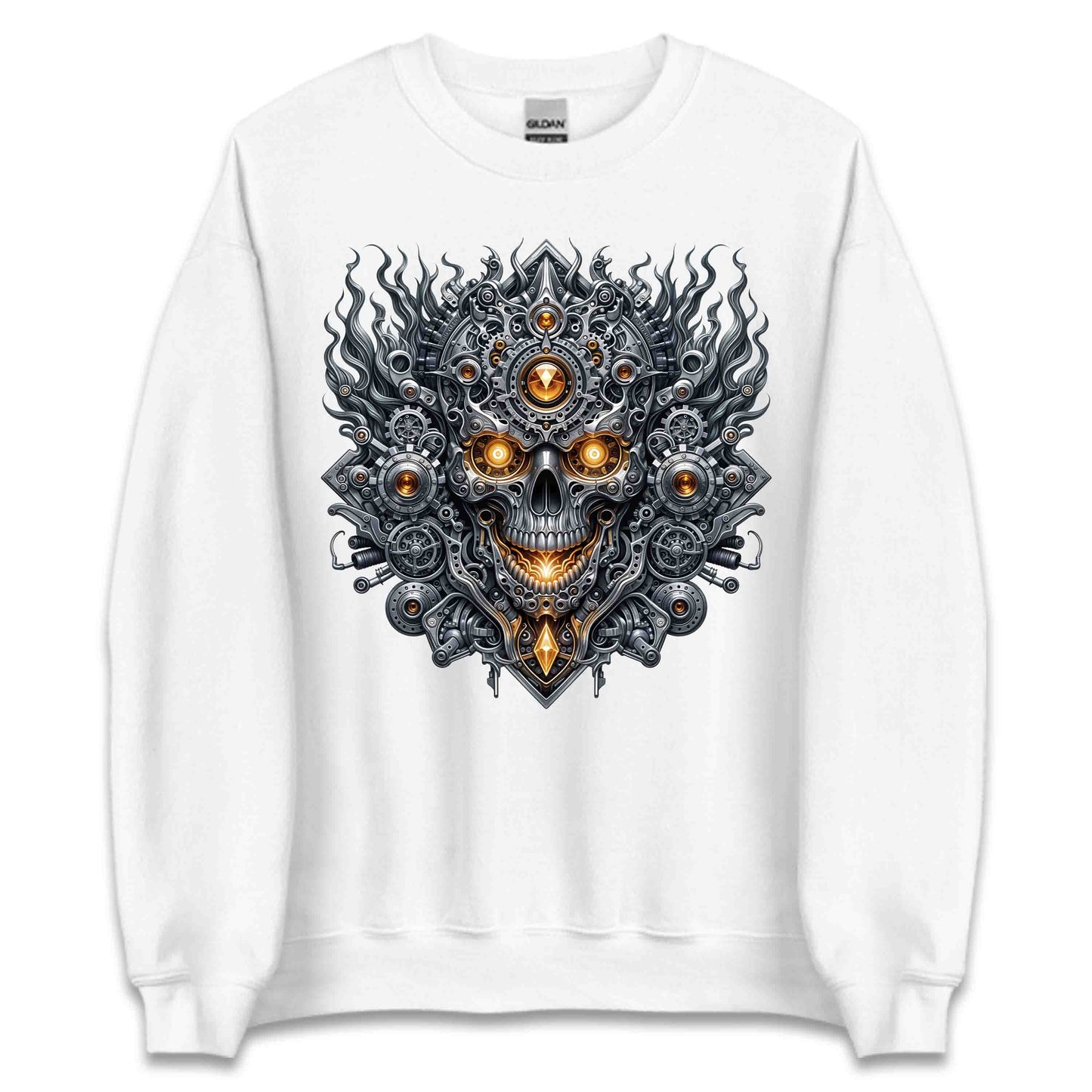 Steampunk Skull Cyberpunk Mechanical Futuristic Sci-Fi Glowing Amber Eyes | PRODUCT CODE: STMUKPNCBYR