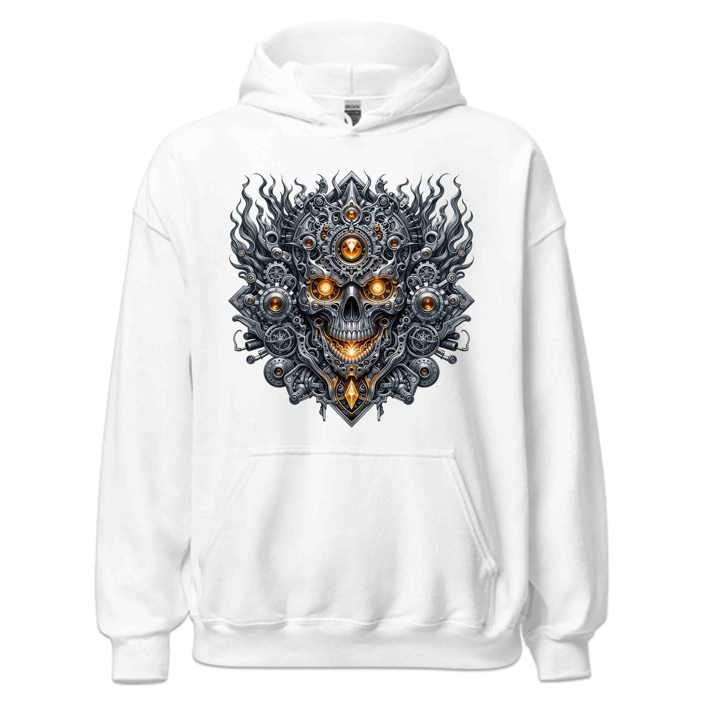 Steampunk Skull Cyberpunk Mechanical Futuristic Sci-Fi Glowing Amber Eyes | PRODUCT CODE: STMUKPNCBYR