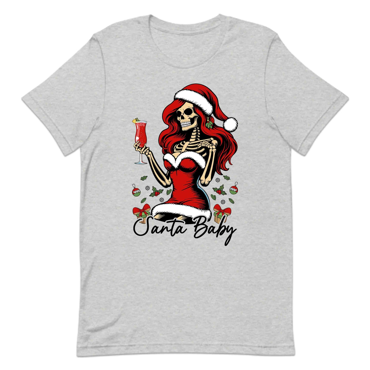 Santa Baby Red Haired Skeleton Cocktail Drink Gothic Christmas Edgy Xmas | PRODUCT CODE: STNABYRDHESKG