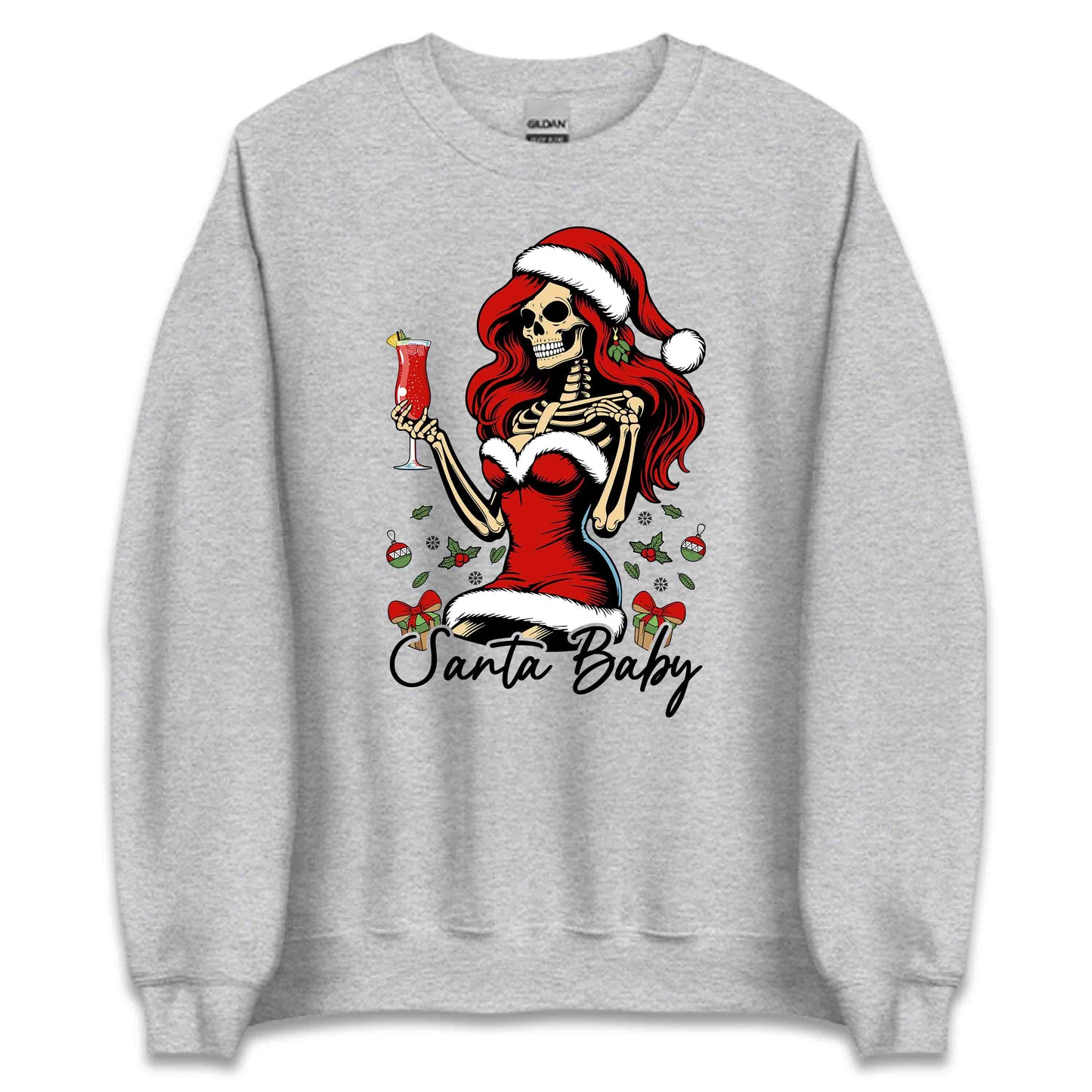 Santa Baby Red Haired Skeleton Cocktail Drink Gothic Christmas Edgy Xmas | PRODUCT CODE: STNABYRDHESKG
