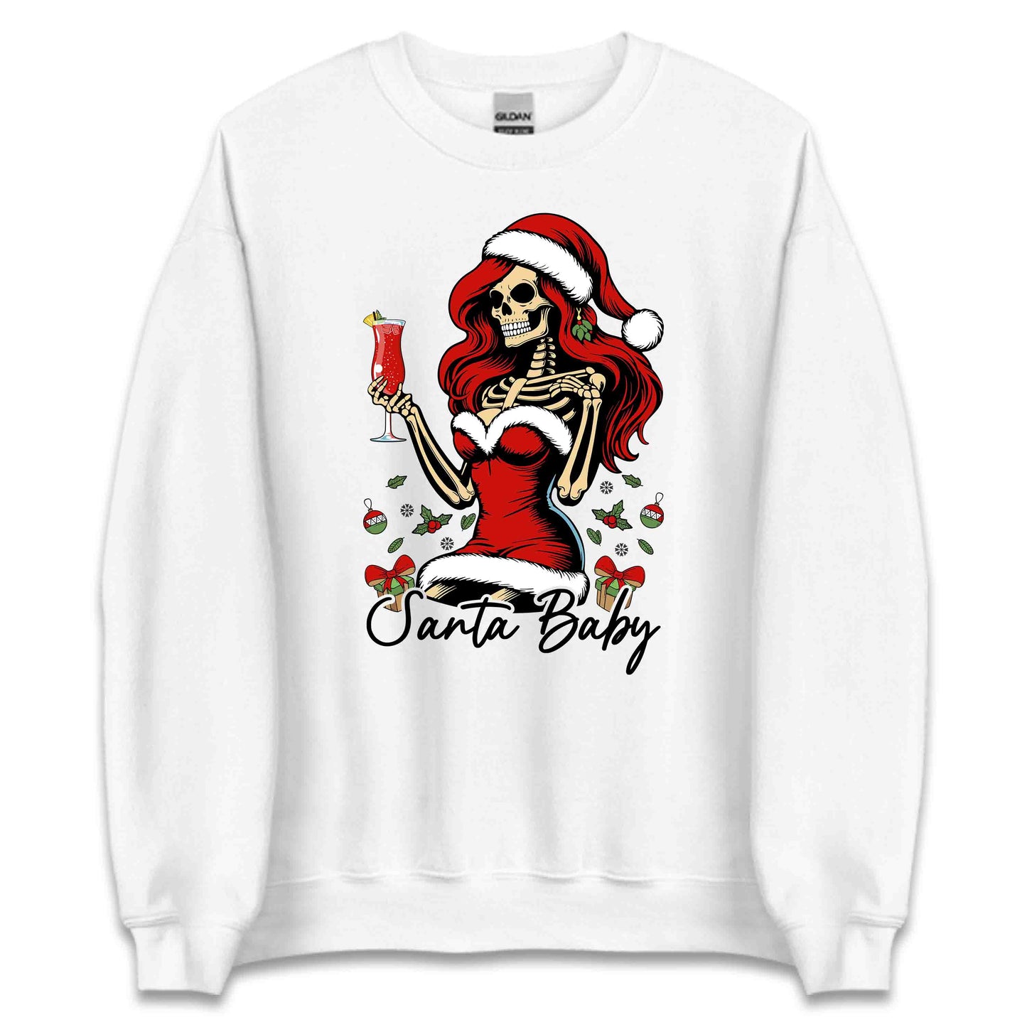 Santa Baby Red Haired Skeleton Cocktail Drink Gothic Christmas Edgy Xmas | PRODUCT CODE: STNABYRDHESKG