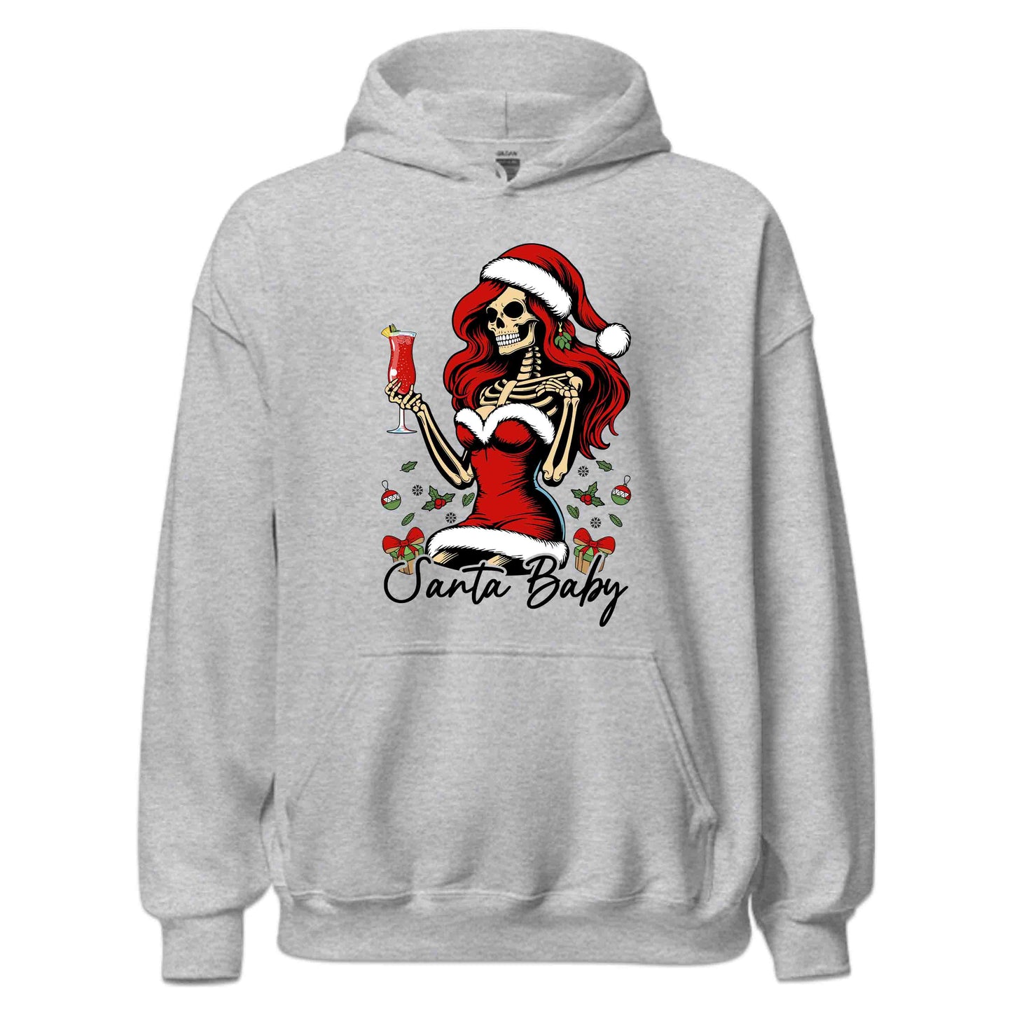 Santa Baby Red Haired Skeleton Cocktail Drink Gothic Christmas Edgy Xmas | PRODUCT CODE: STNABYRDHESKG