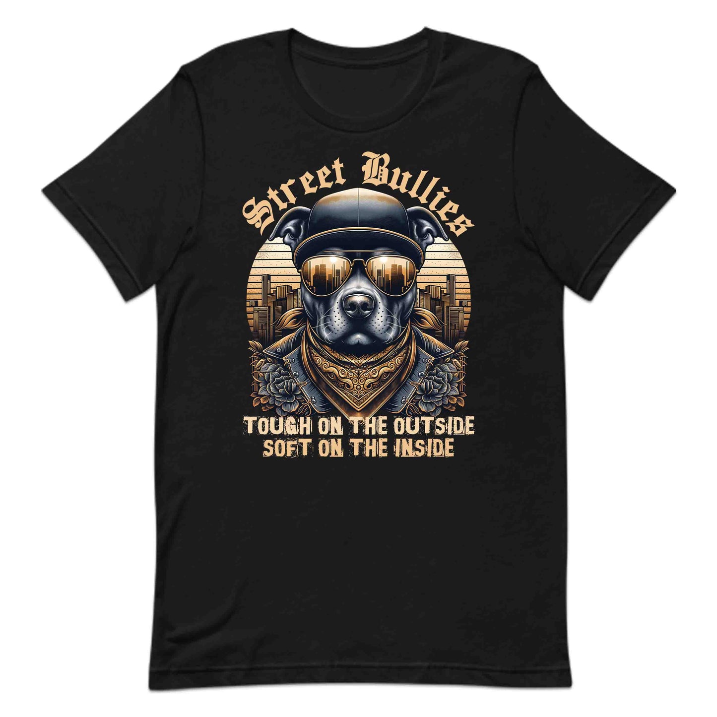 Street Bullies Bulldog Urban Dog with Bandana & Gold-Tinted Sunglasses | PRODUCT CODE: STRBLGDURBFL