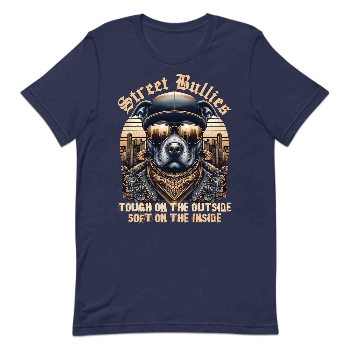 Street Bullies Bulldog Urban Dog with Bandana & Gold-Tinted Sunglasses | PRODUCT CODE: STRBLGDURBFL