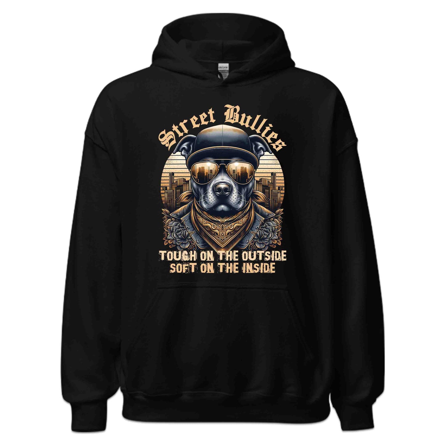 Street Bullies Bulldog Urban Dog with Bandana & Gold-Tinted Sunglasses | PRODUCT CODE: STRBLGDURBFL