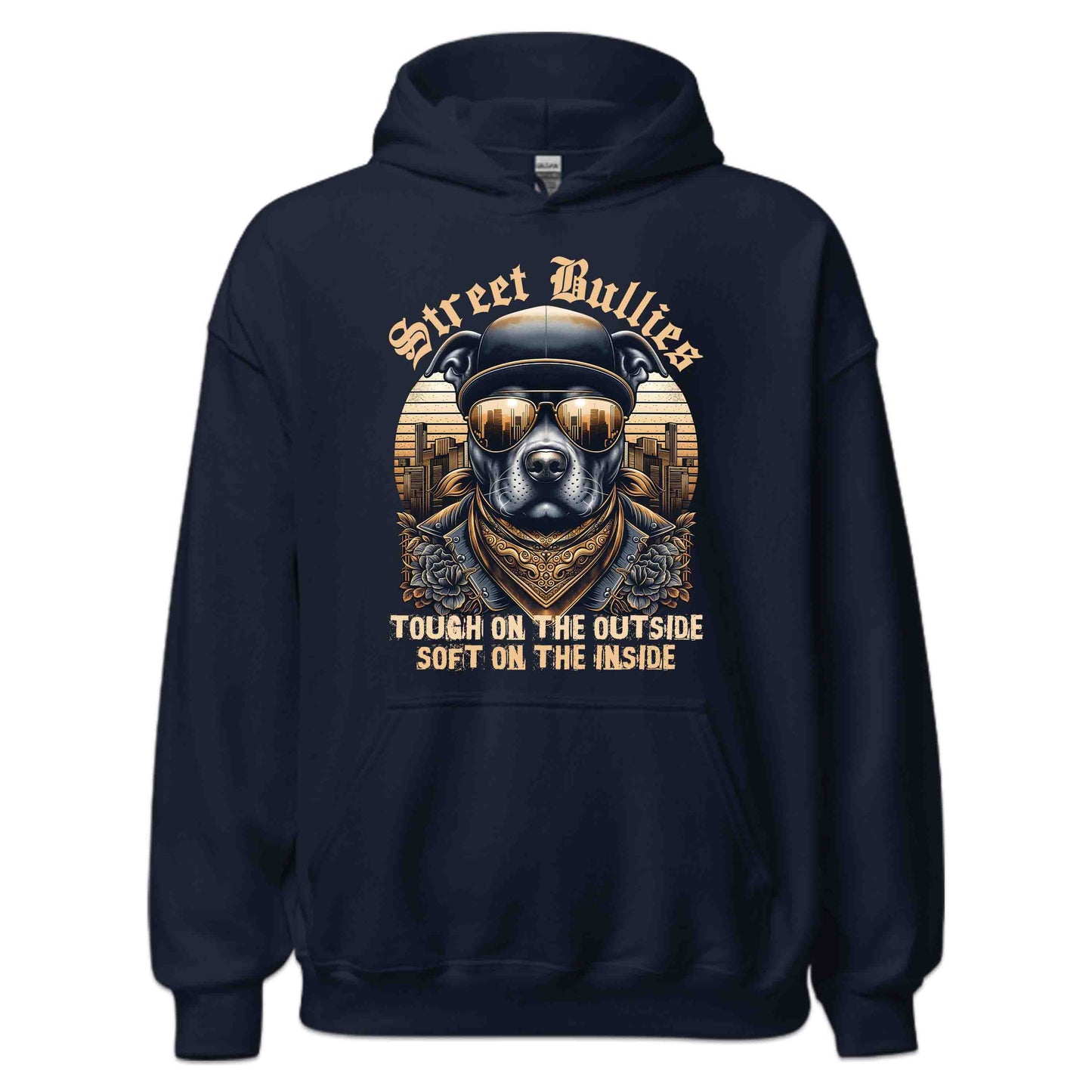 Street Bullies Bulldog Urban Dog with Bandana & Gold-Tinted Sunglasses | PRODUCT CODE: STRBLGDURBFL