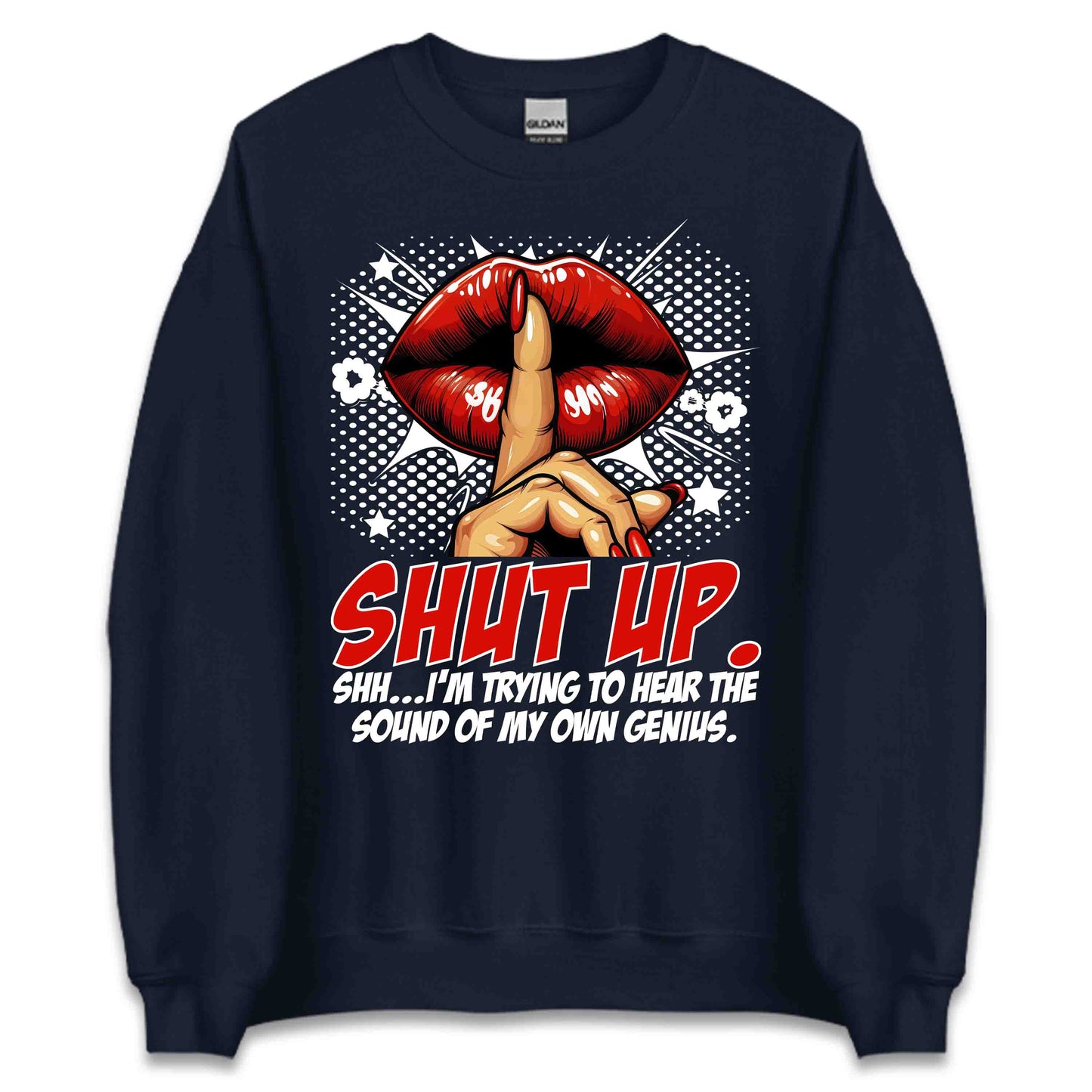Shut Up Genius at Work Funny Red Lips Finger Shhh | PRODUCT CODE: STYPUGNTAWKR