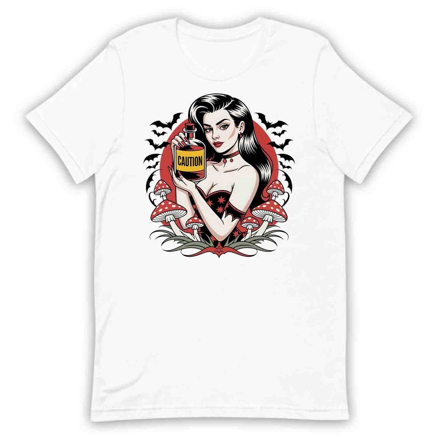 Sexy Gothic Witch Pin-Up T-Shirt, Retro Tattoo Poison & Bats Sweatshirt, Dark Halloweencore Magic Hoodie | PRODUCT CODE: SXCRTGHPN