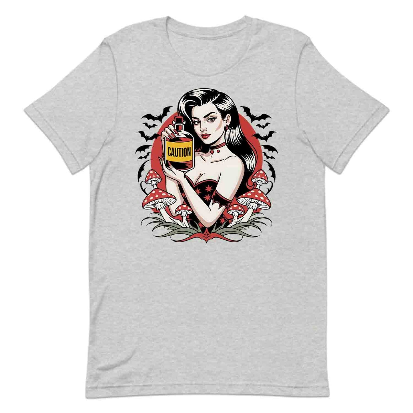 Sexy Gothic Witch Pin-Up T-Shirt, Retro Tattoo Poison & Bats Sweatshirt, Dark Halloweencore Magic Hoodie | PRODUCT CODE: SXCRTGHPN