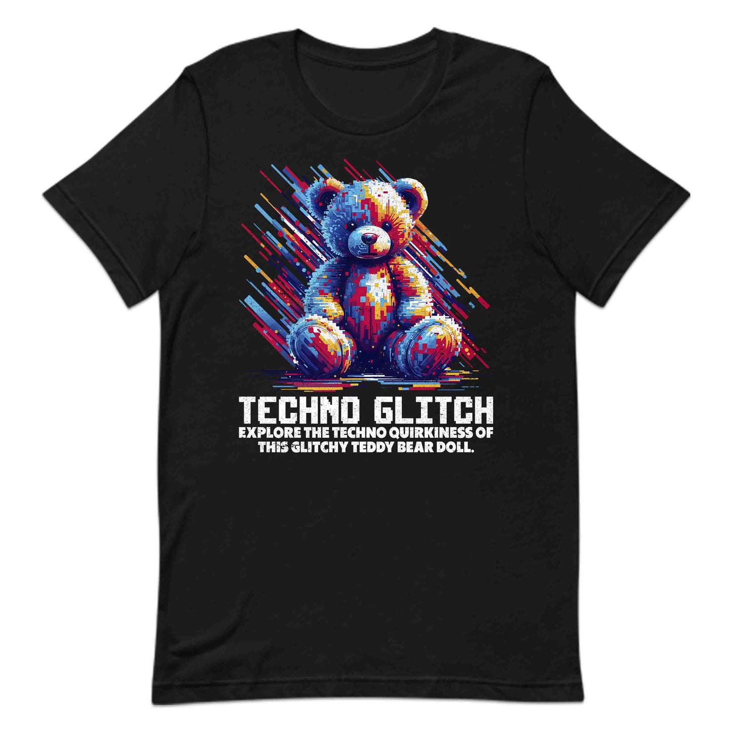 Techno Glitch Teddy Bear Futuristic Pixel Art | PRODUCT CODE: THNCGLIDYBRF