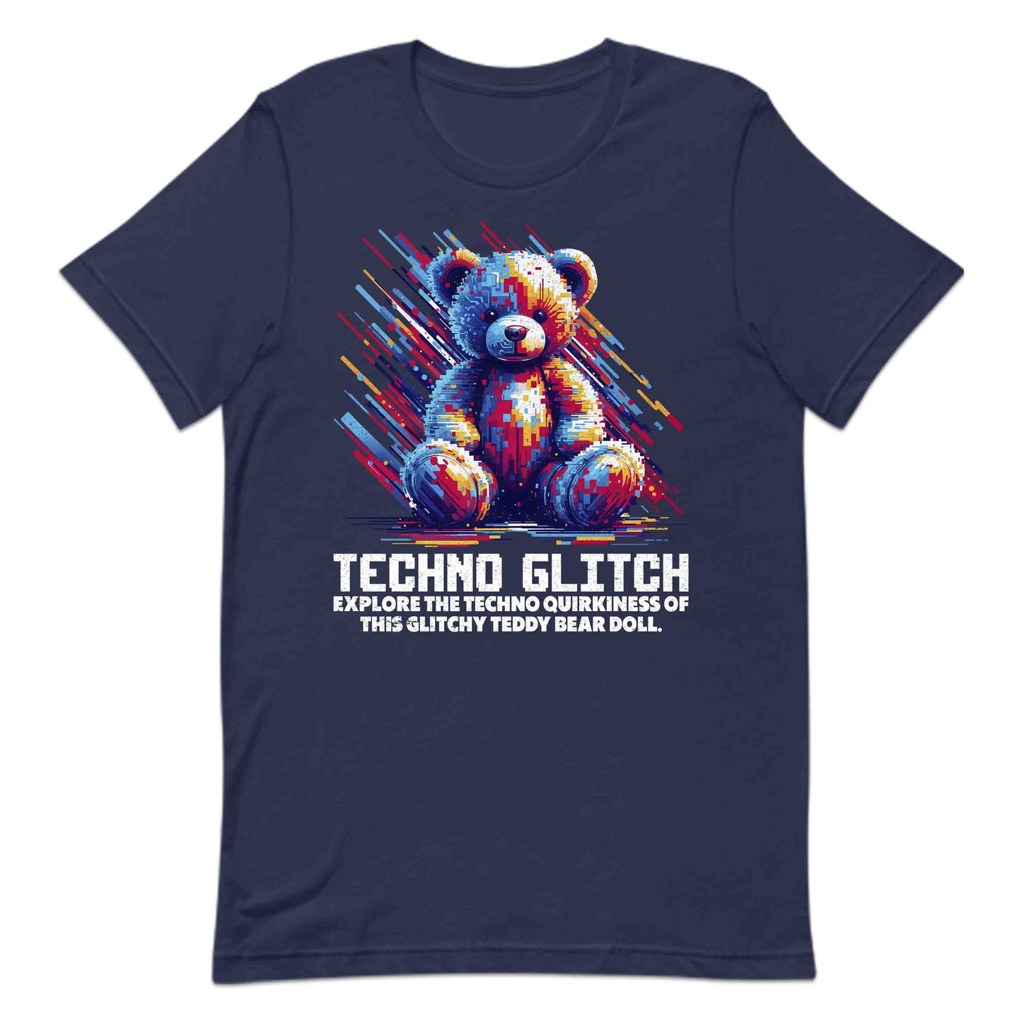 Techno Glitch Teddy Bear Futuristic Pixel Art | PRODUCT CODE: THNCGLIDYBRF