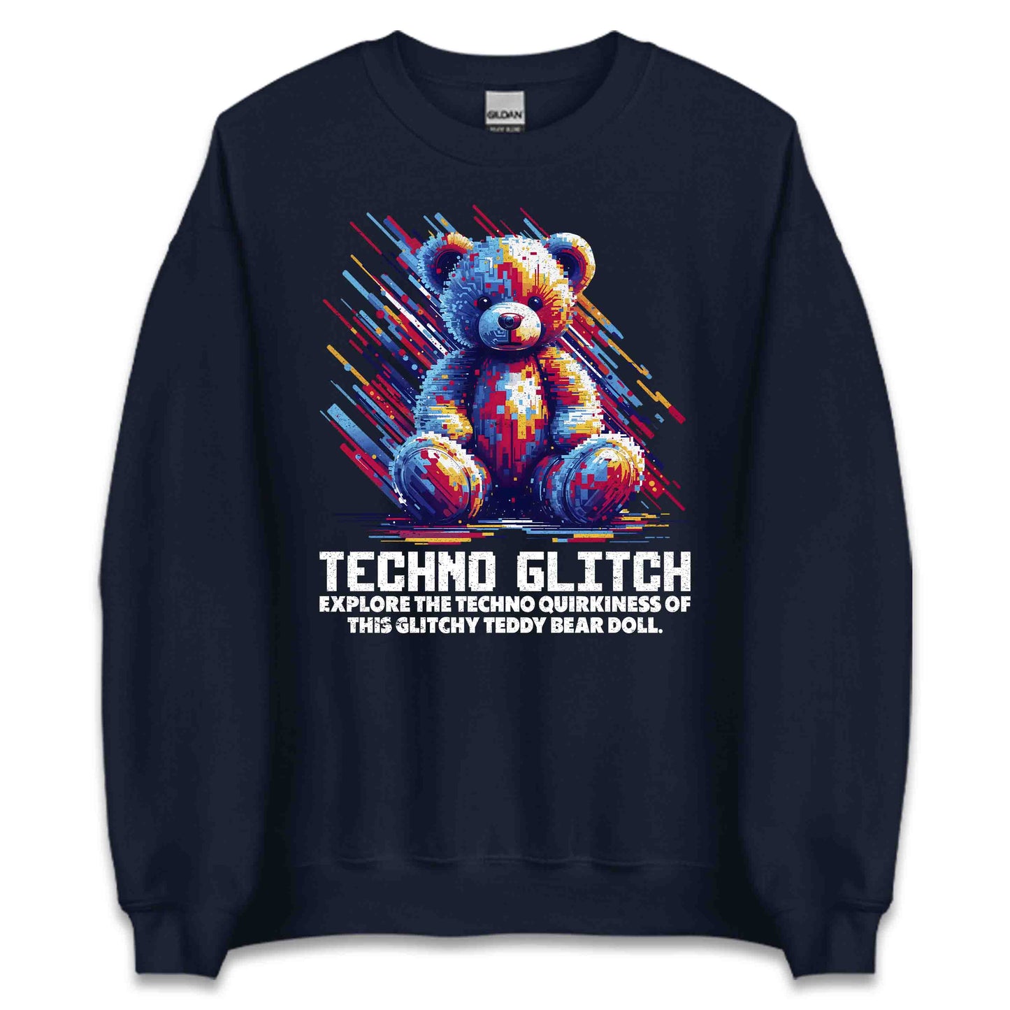 Techno Glitch Teddy Bear Futuristic Pixel Art | PRODUCT CODE: THNCGLIDYBRF