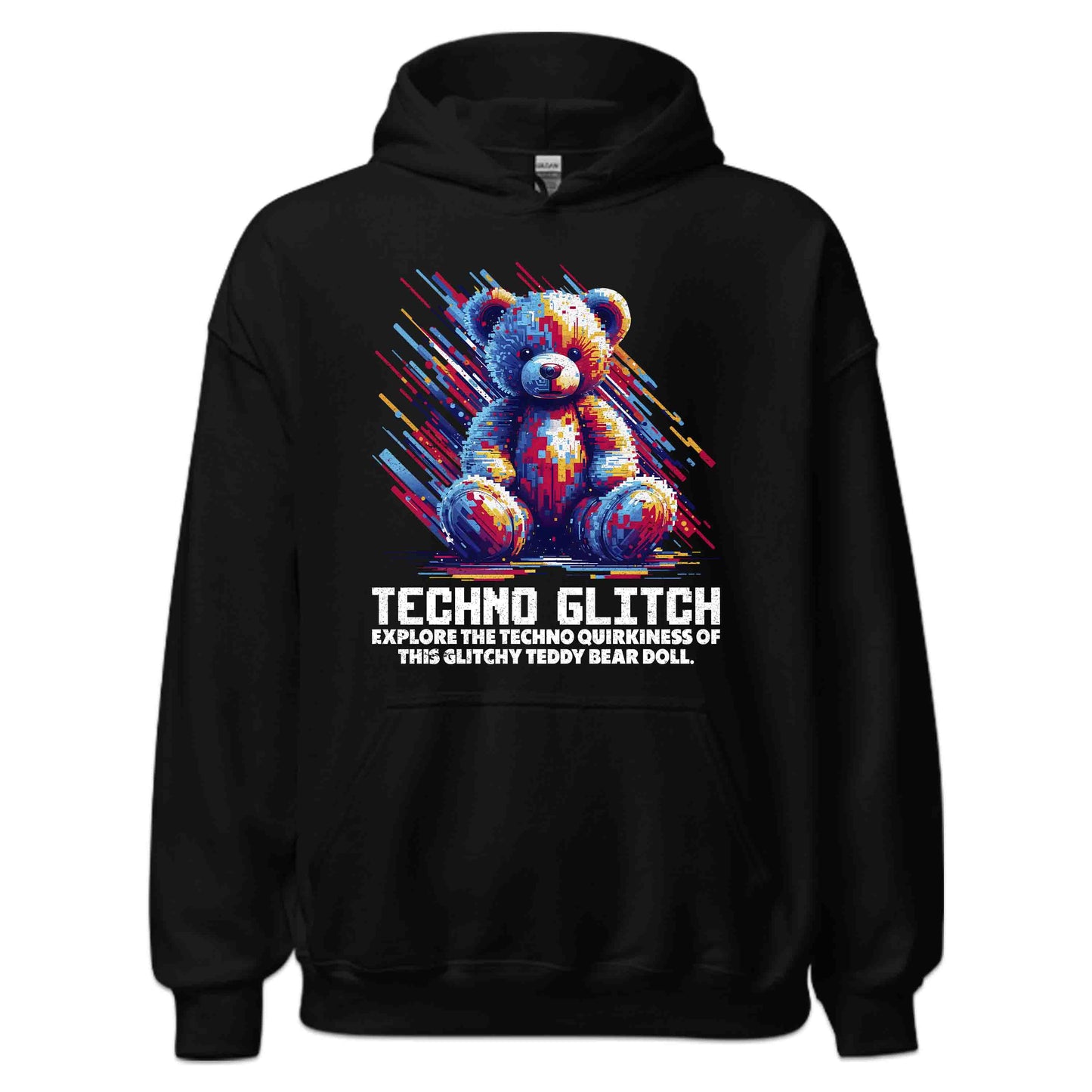 Techno Glitch Teddy Bear Futuristic Pixel Art | PRODUCT CODE: THNCGLIDYBRF