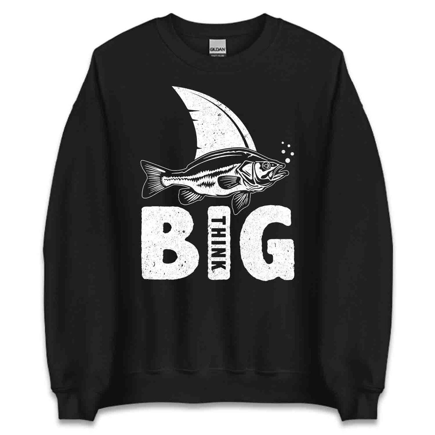 Think Big Fishing T-Shirt, Sweatshirt, Hoodie – Funny Shark Illusion & Motivational Ocean Vibes | PRODUCT CODE: THNKSUEPXGF