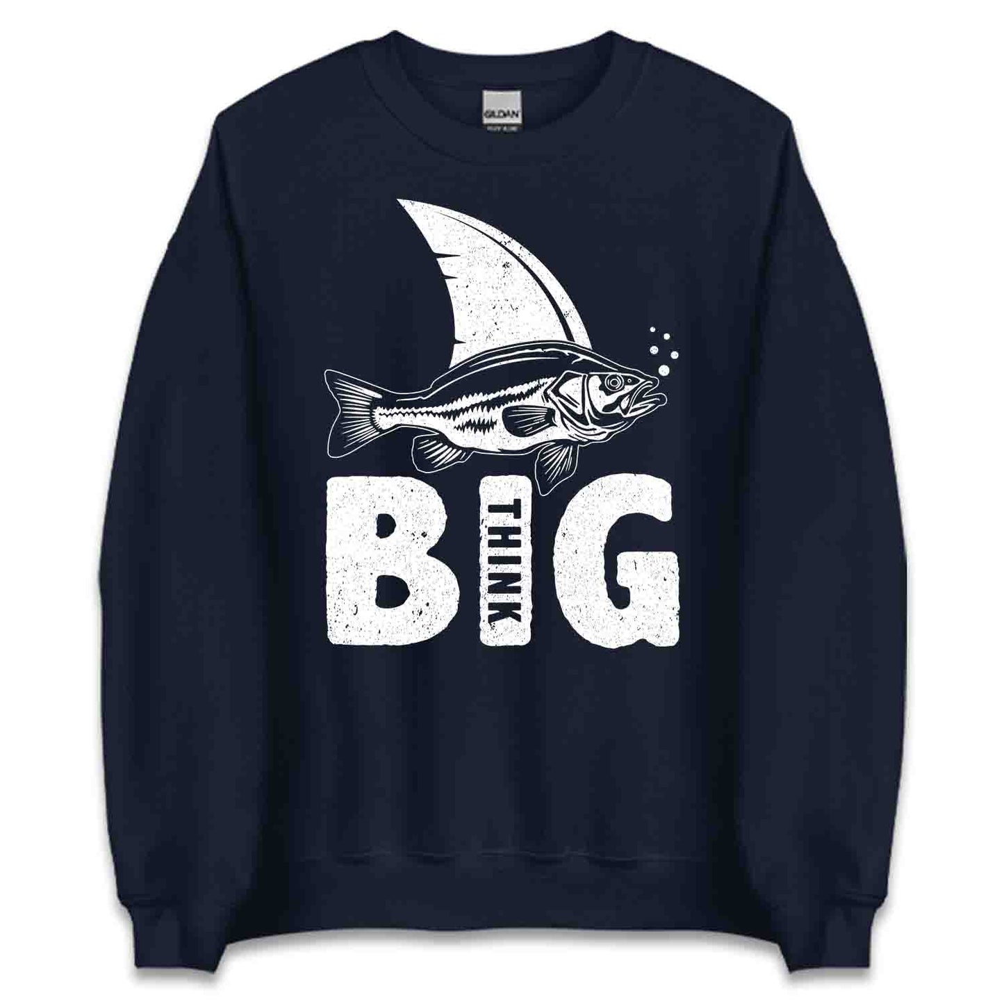 Think Big Fishing T-Shirt, Sweatshirt, Hoodie – Funny Shark Illusion & Motivational Ocean Vibes | PRODUCT CODE: THNKSUEPXGF