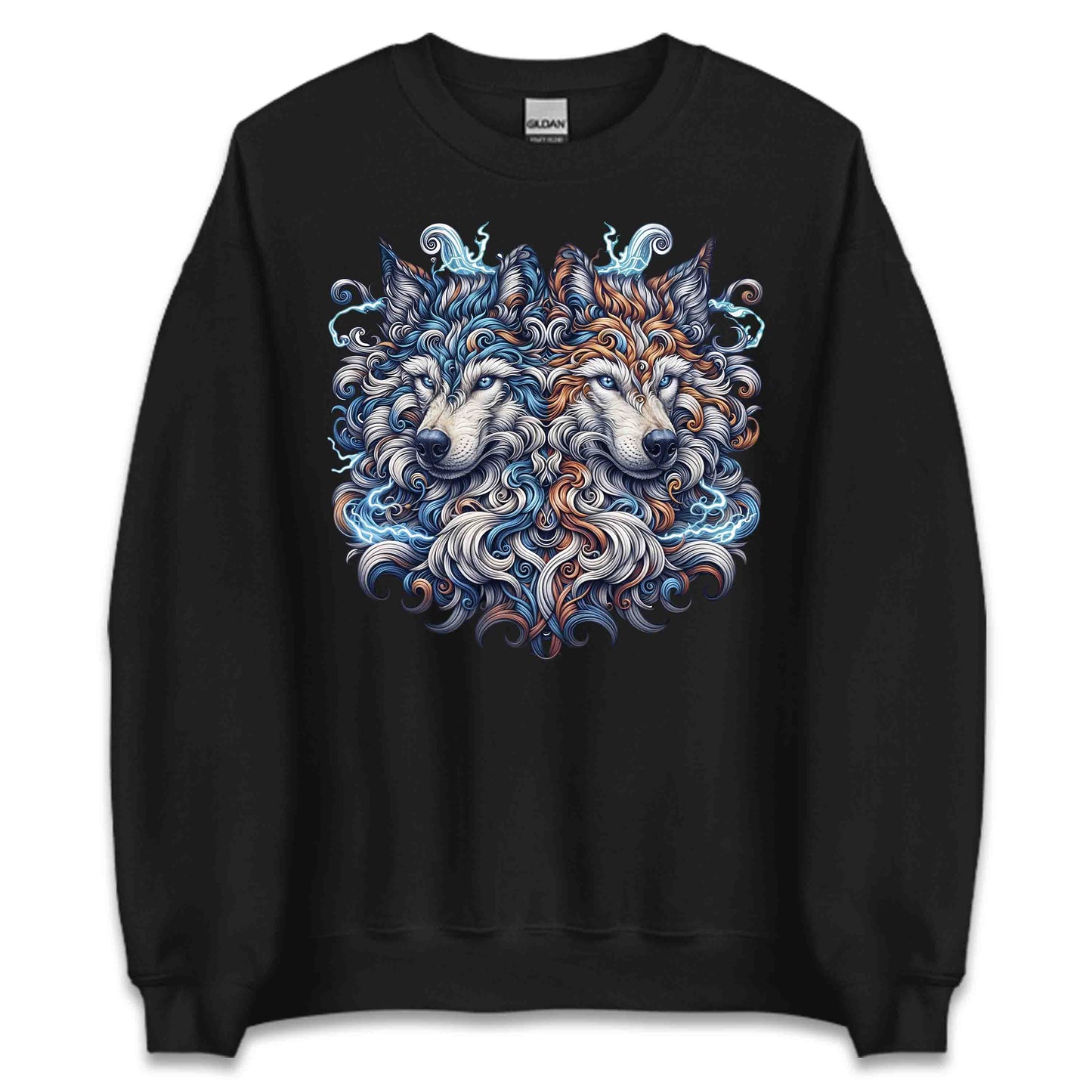 Twin Electric Wolves Gothic Tribal Wolf Spirit Mythical Fantasy Animal | PRODUCT CODE: TNWILVECGOHB