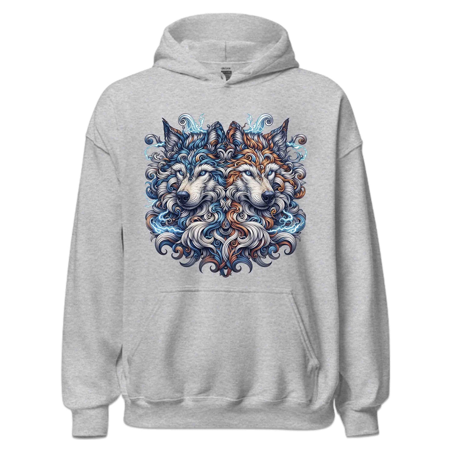 Twin Electric Wolves Gothic Tribal Wolf Spirit Mythical Fantasy Animal | PRODUCT CODE: TNWILVECGOHB