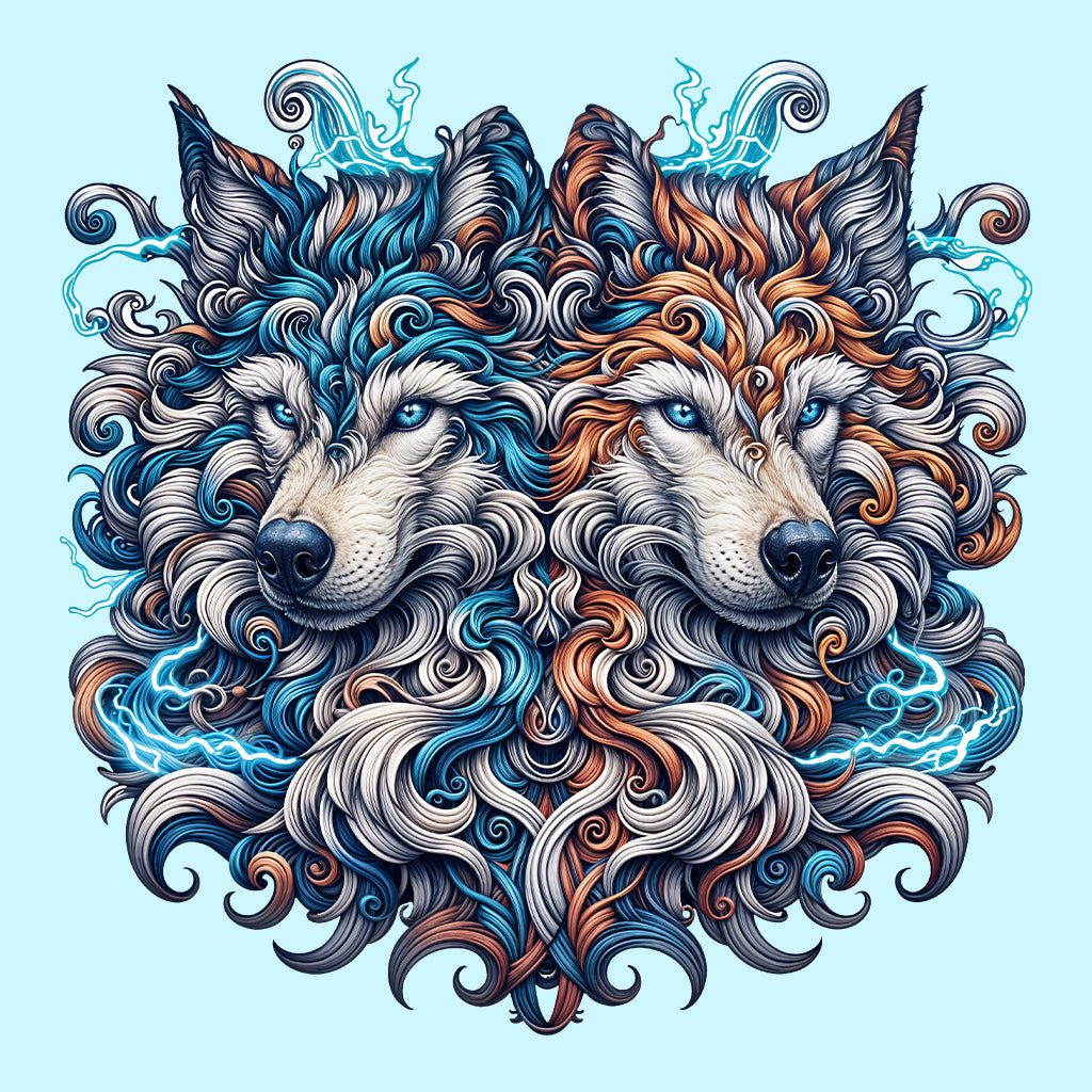 Twin Electric Wolves Gothic Tribal Wolf Spirit Mythical Fantasy Animal | PRODUCT CODE: TNWILVECGOHB