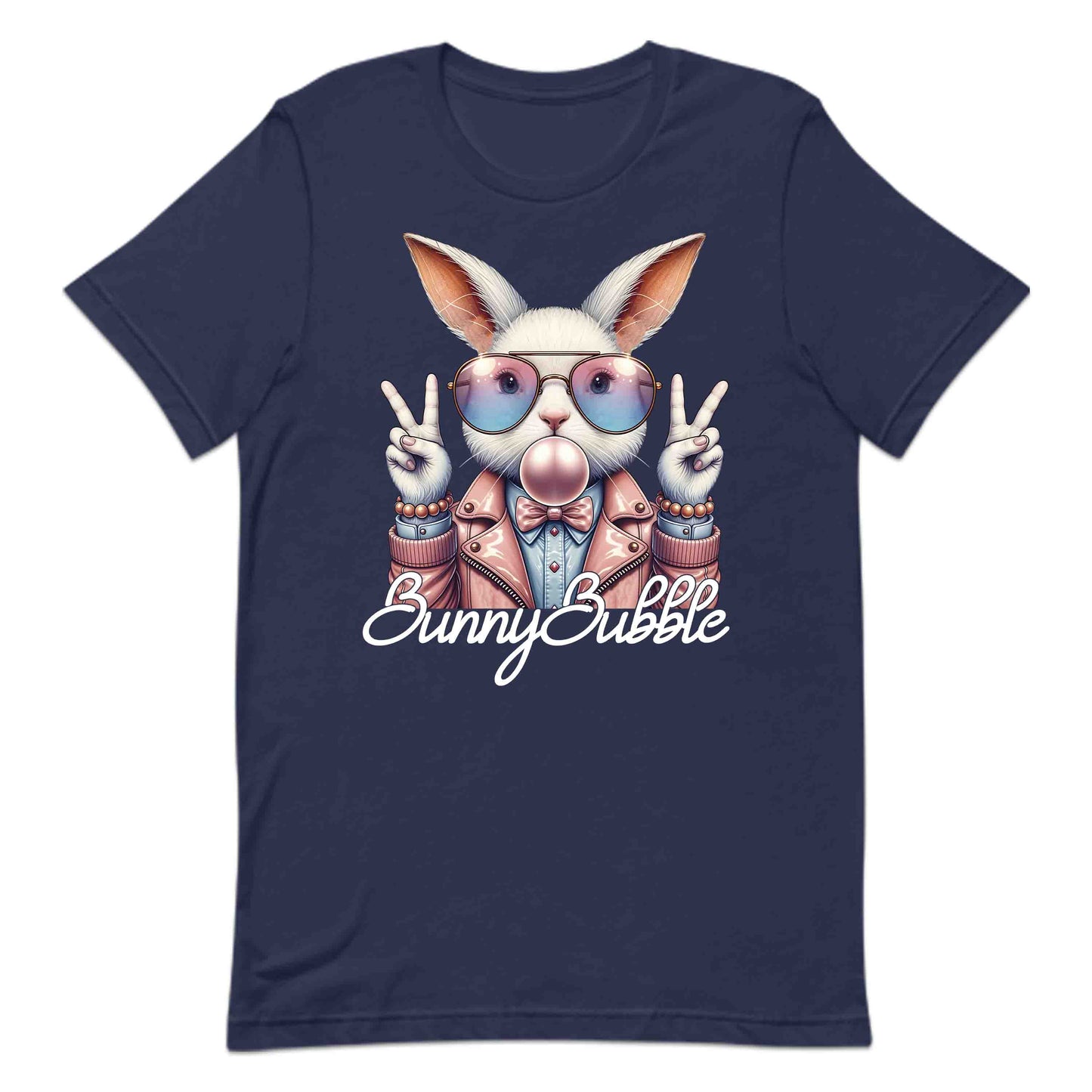 Trendy Bunny Bubblegum Easter Bunny Cute Pastel Rabbit with Sunglasses & Peace Sign | PRODUCT CODE: TRDYNBULGMNE