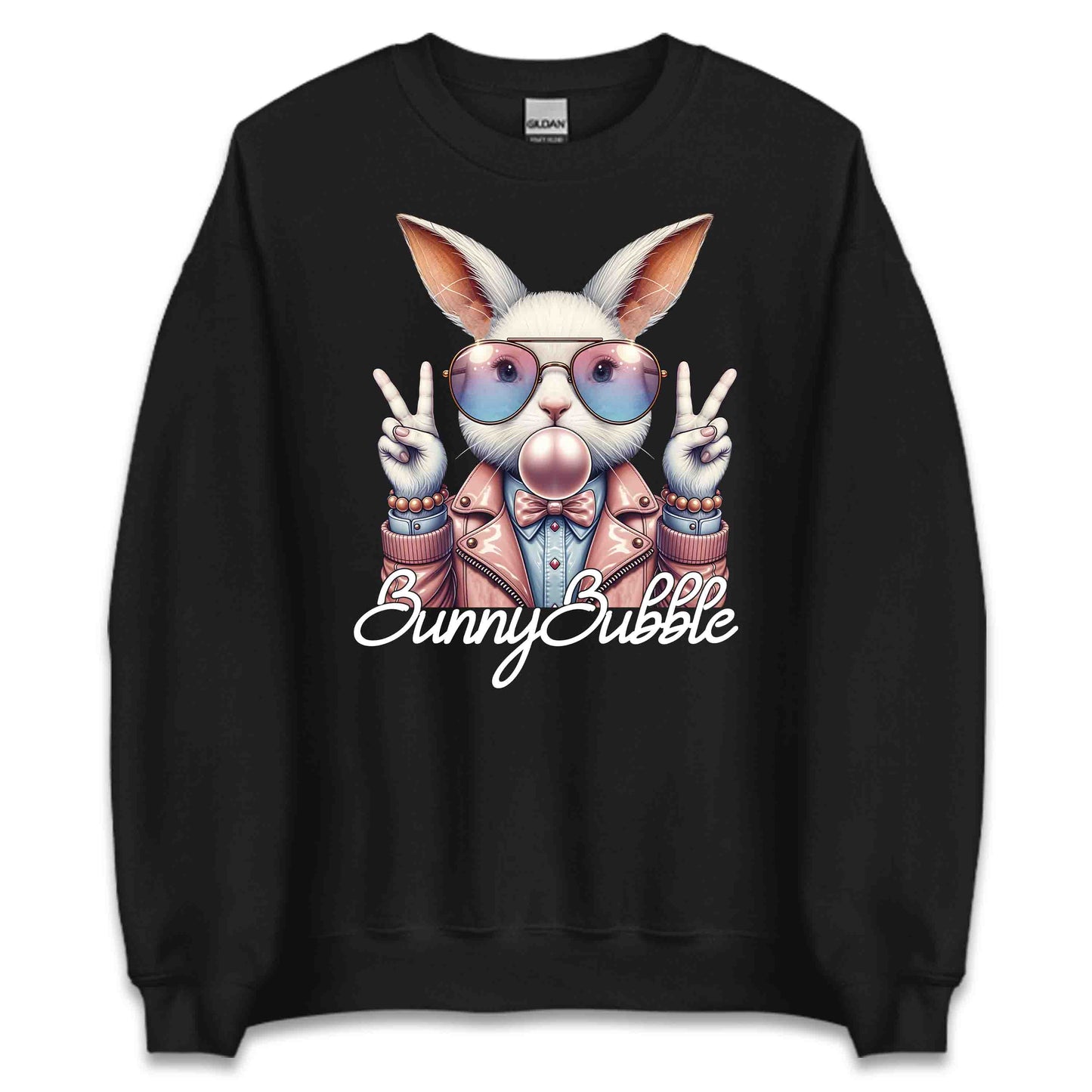 Trendy Bunny Bubblegum Easter Bunny Cute Pastel Rabbit with Sunglasses & Peace Sign | PRODUCT CODE: TRDYNBULGMNE