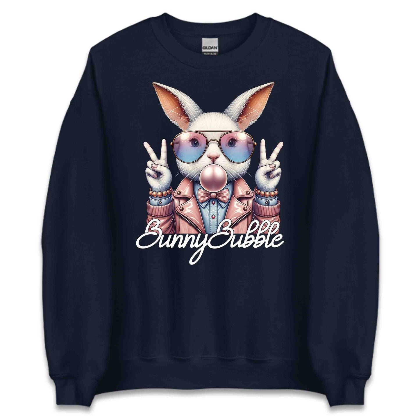 Trendy Bunny Bubblegum Easter Bunny Cute Pastel Rabbit with Sunglasses & Peace Sign | PRODUCT CODE: TRDYNBULGMNE