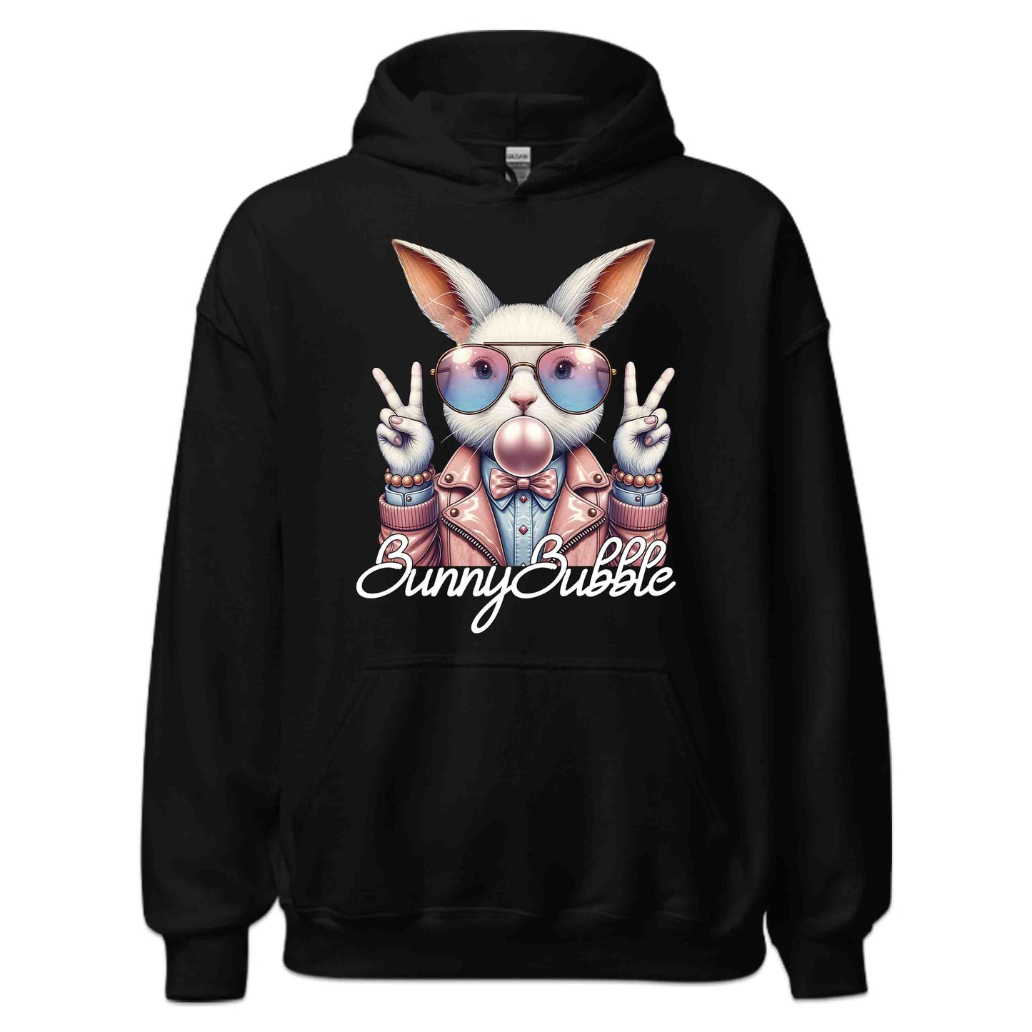 Trendy Bunny Bubblegum Easter Bunny Cute Pastel Rabbit with Sunglasses & Peace Sign | PRODUCT CODE: TRDYNBULGMNE