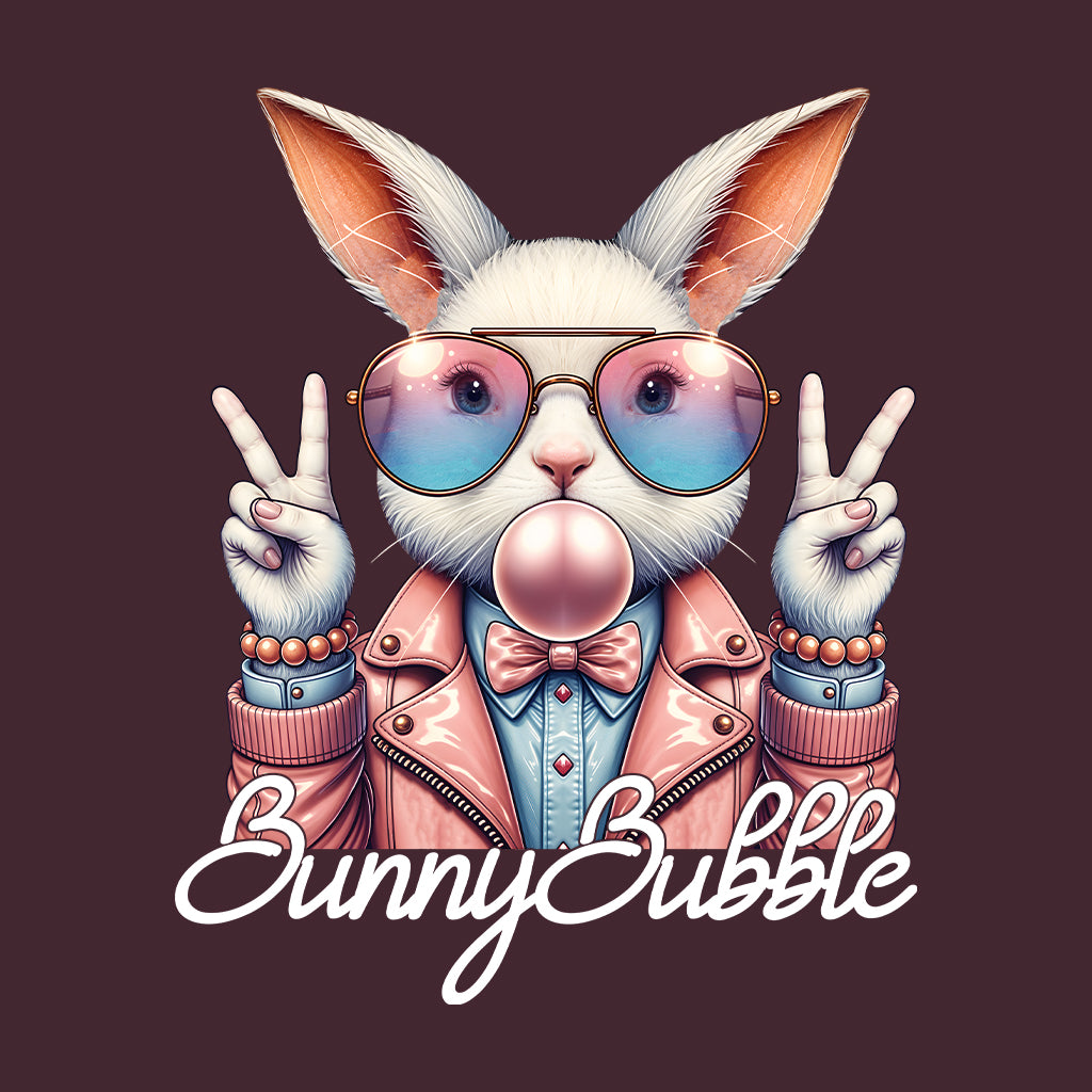 Trendy Bunny Bubblegum Easter Bunny Cute Pastel Rabbit with Sunglasses & Peace Sign | PRODUCT CODE: TRDYNBULGMNE