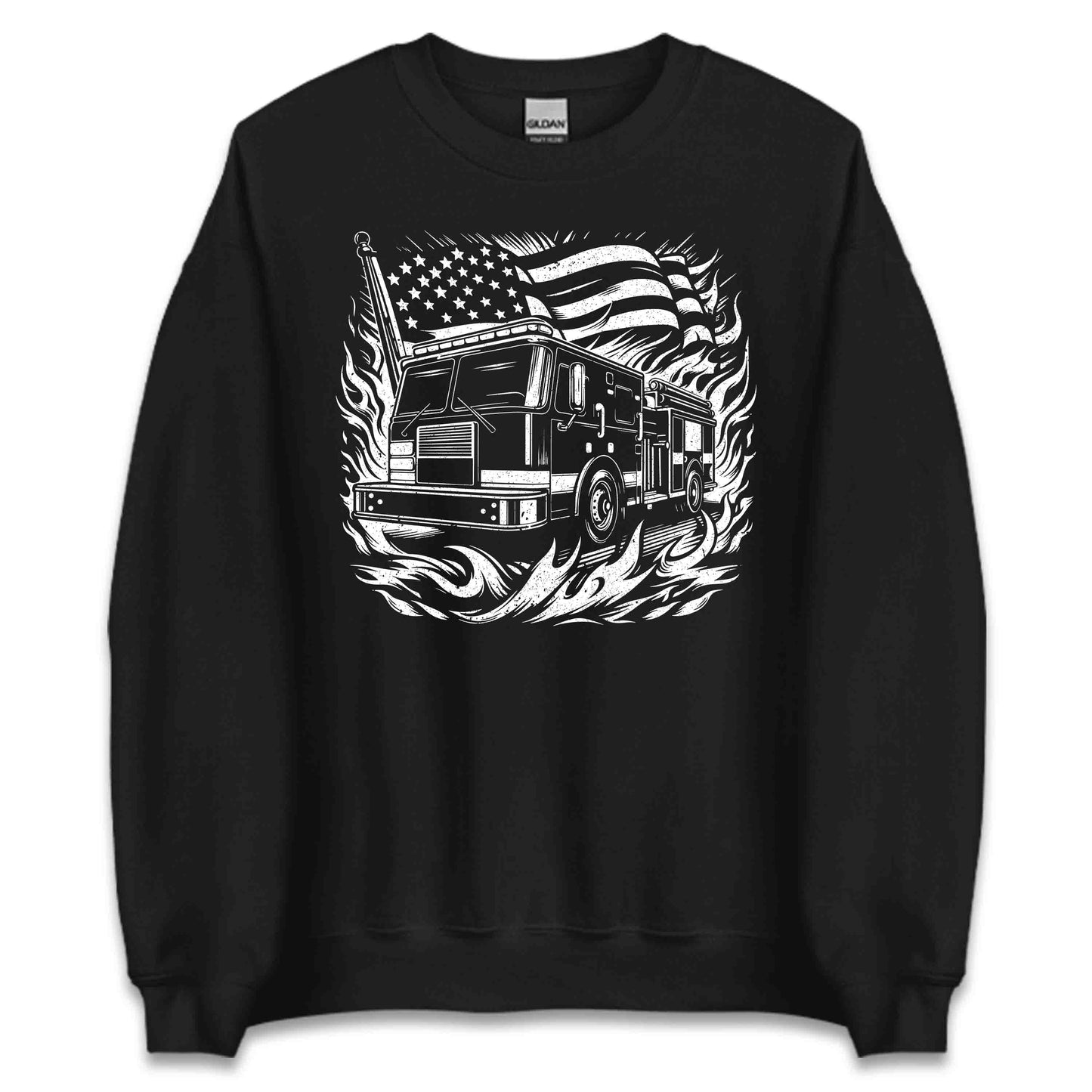 Retro Fire Truck & USA Flag Vintage Firefighter First Responder Support | PRODUCT CODE: TRFGHECKUFLA