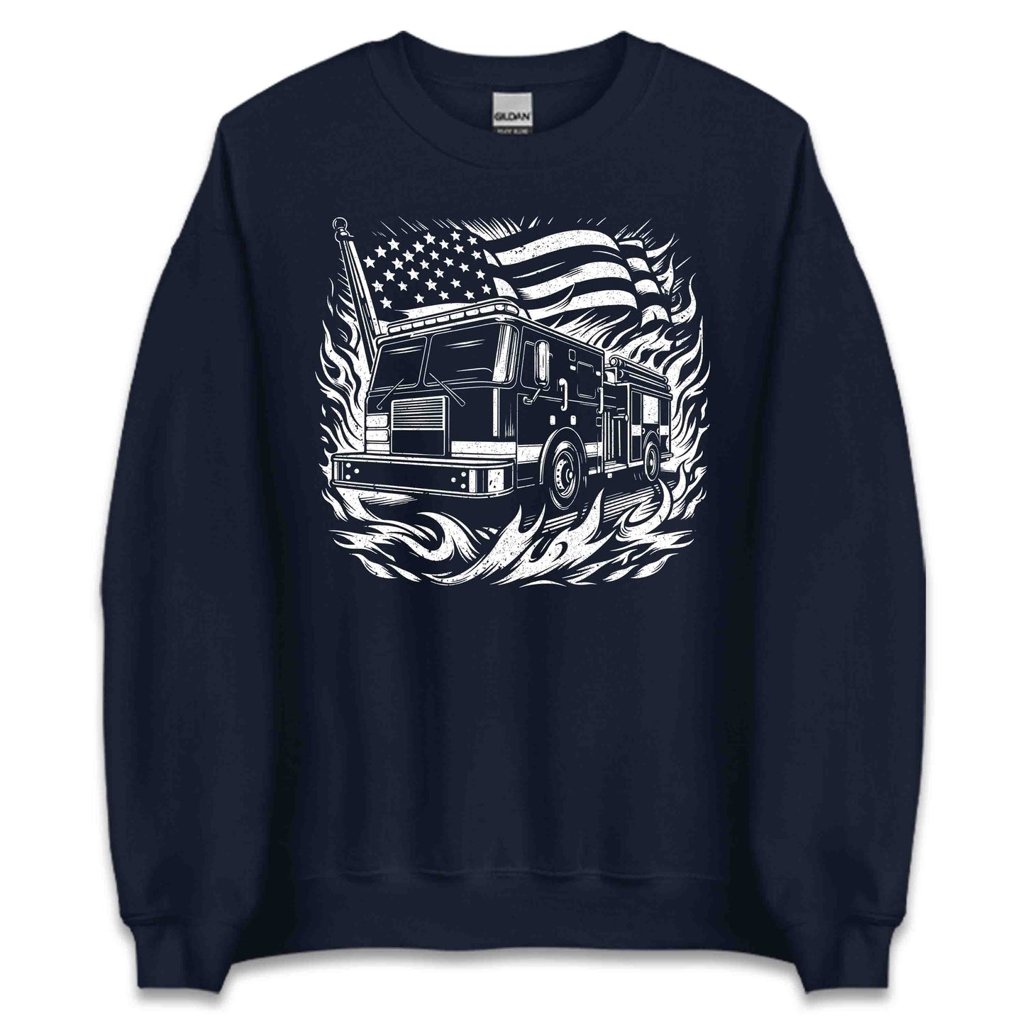 Retro Fire Truck & USA Flag Vintage Firefighter First Responder Support | PRODUCT CODE: TRFGHECKUFLA