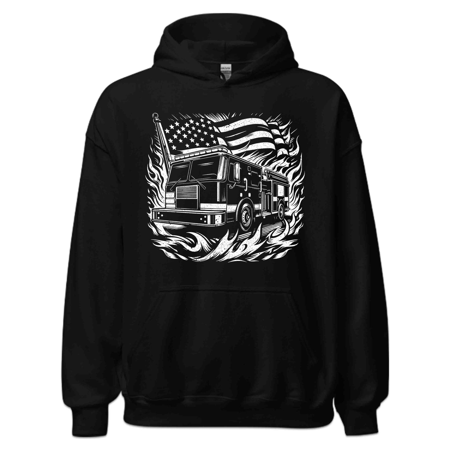 Retro Fire Truck & USA Flag Vintage Firefighter First Responder Support | PRODUCT CODE: TRFGHECKUFLA