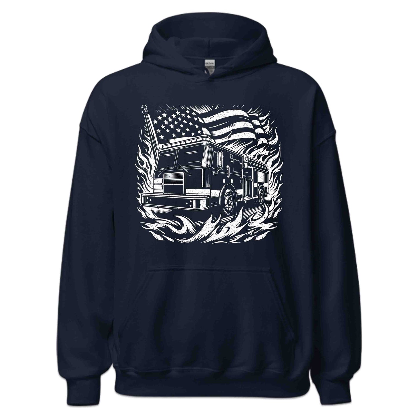 Retro Fire Truck & USA Flag Vintage Firefighter First Responder Support | PRODUCT CODE: TRFGHECKUFLA