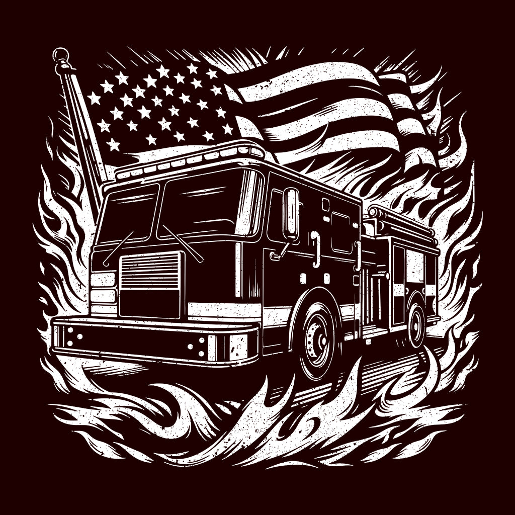 Retro Fire Truck & USA Flag Vintage Firefighter First Responder Support | PRODUCT CODE: TRFGHECKUFLA