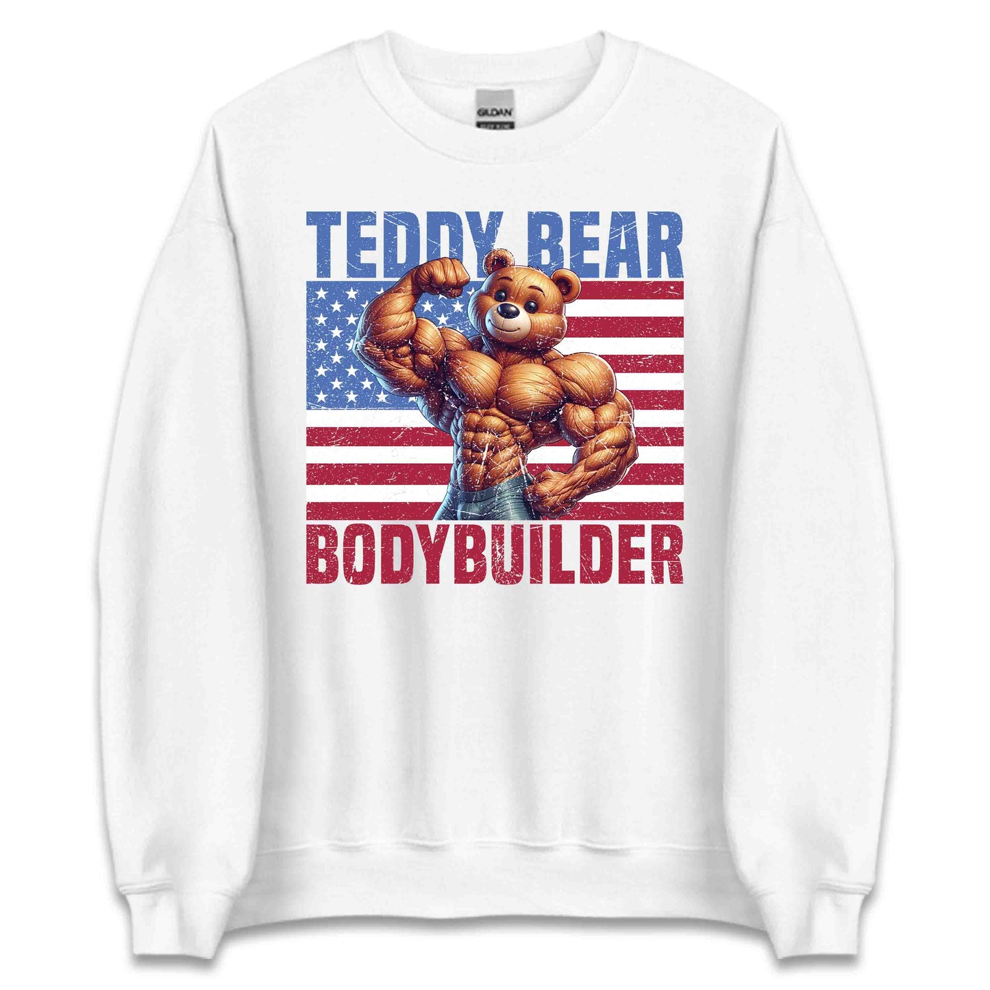 Teddy Bear Bodybuilder with USA Flag Patriotic Fitness Fanatics | PRODUCT CODE: TYDBROULERBF