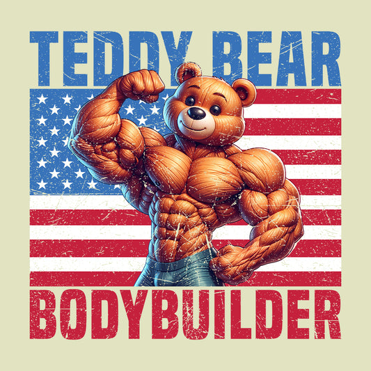 Teddy Bear Bodybuilder with USA Flag Patriotic Fitness Fanatics | PRODUCT CODE: TYDBROULERBF