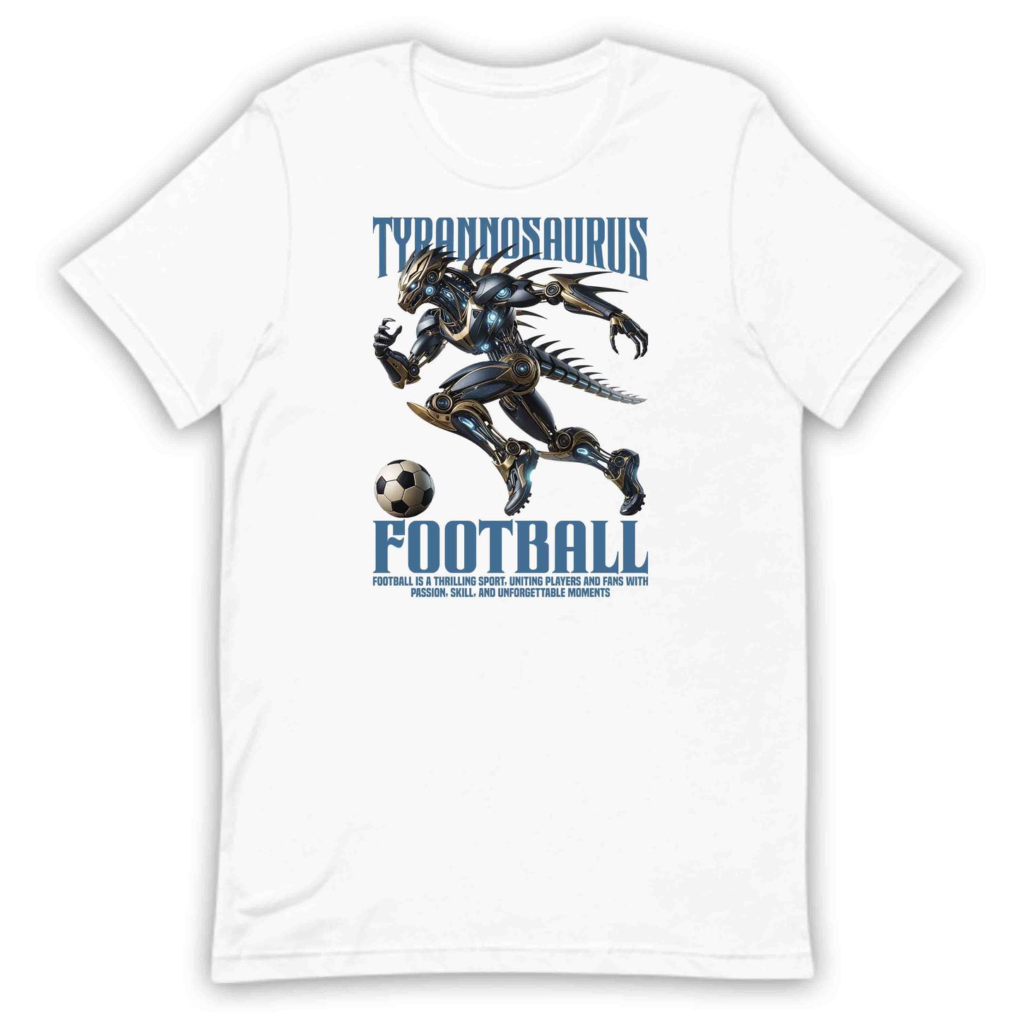 Tyrannosaurus Football Futuristic Robotic Dinosaur Epic T-Rex Soccer | PRODUCT CODE: TYRNDFTOBLAU
