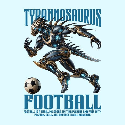 Tyrannosaurus Football Futuristic Robotic Dinosaur Epic T-Rex Soccer | PRODUCT CODE: TYRNDFTOBLAU