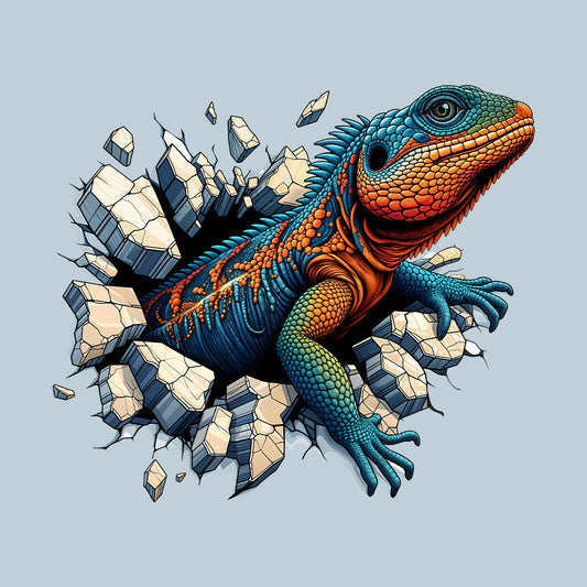 Vibrant Lizard Breaking Through Wall Realistic 3D Lizard | PRODUCT CODE: VBRNLZRBRKWLS