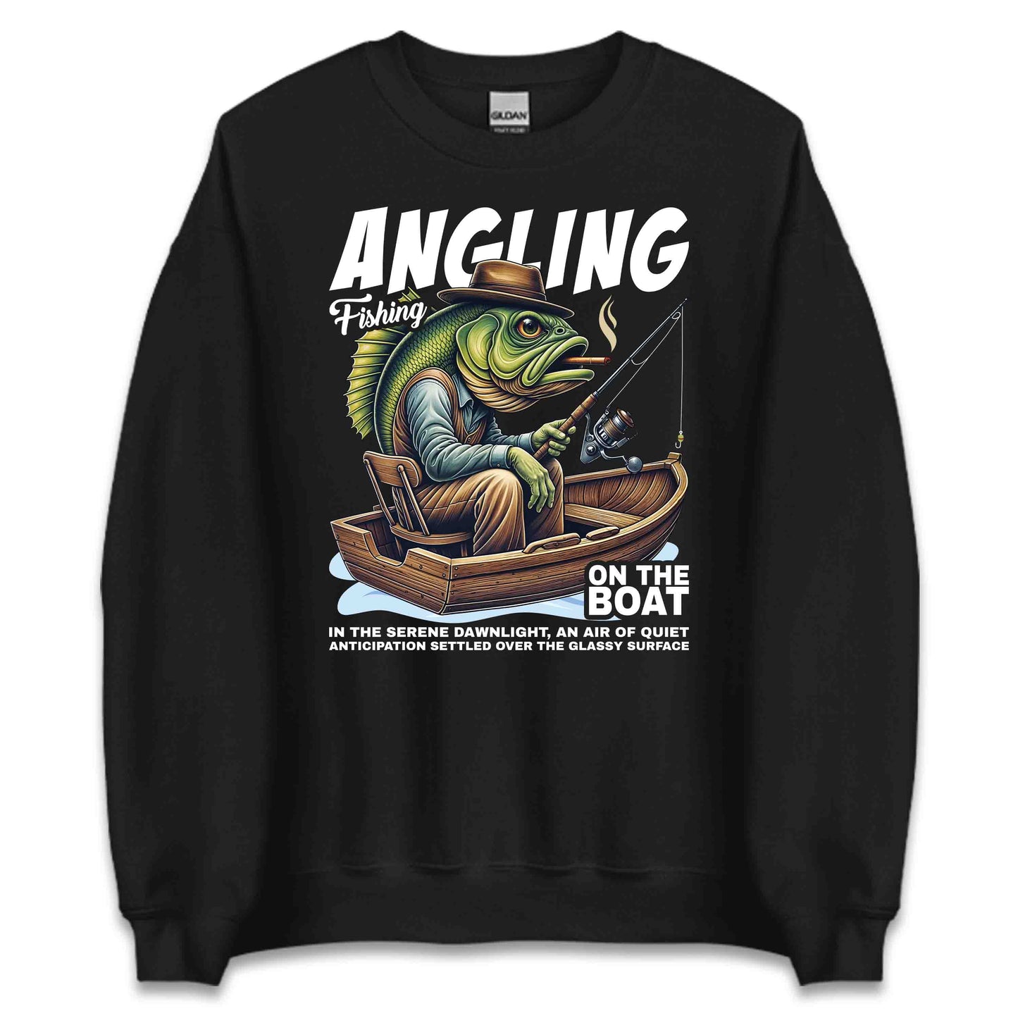 Vintage Angler Fishing Artistic Fish in Boat Smoking Cigar | PRODUCT CODE: VNAGLREFHGATB
