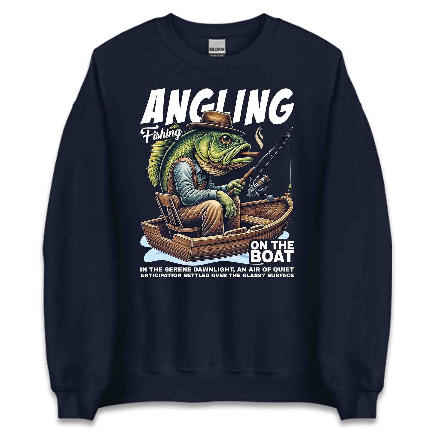 Vintage Angler Fishing Artistic Fish in Boat Smoking Cigar | PRODUCT CODE: VNAGLREFHGATB