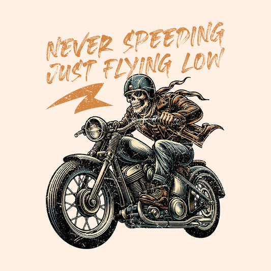 Vintage Skull Rider Never Speeding Just Flying Low Retro Skeleton Biker | PRODUCT CODE: VTGNSKBVSICEK