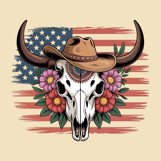 Western Cow Skull T-Shirt, Hoodie & Sweatshirt | Vintage Longhorn, Cowboy Hat, Floral Flag Rodeo Style | PRODUCT CODE: WQEVJHDSAU