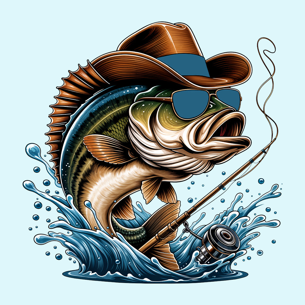 Western Bass Fishing Outdoor Fishermen Cowboy Bass with Sunglasses | PRODUCT CODE: WSTRNBSFHCSM