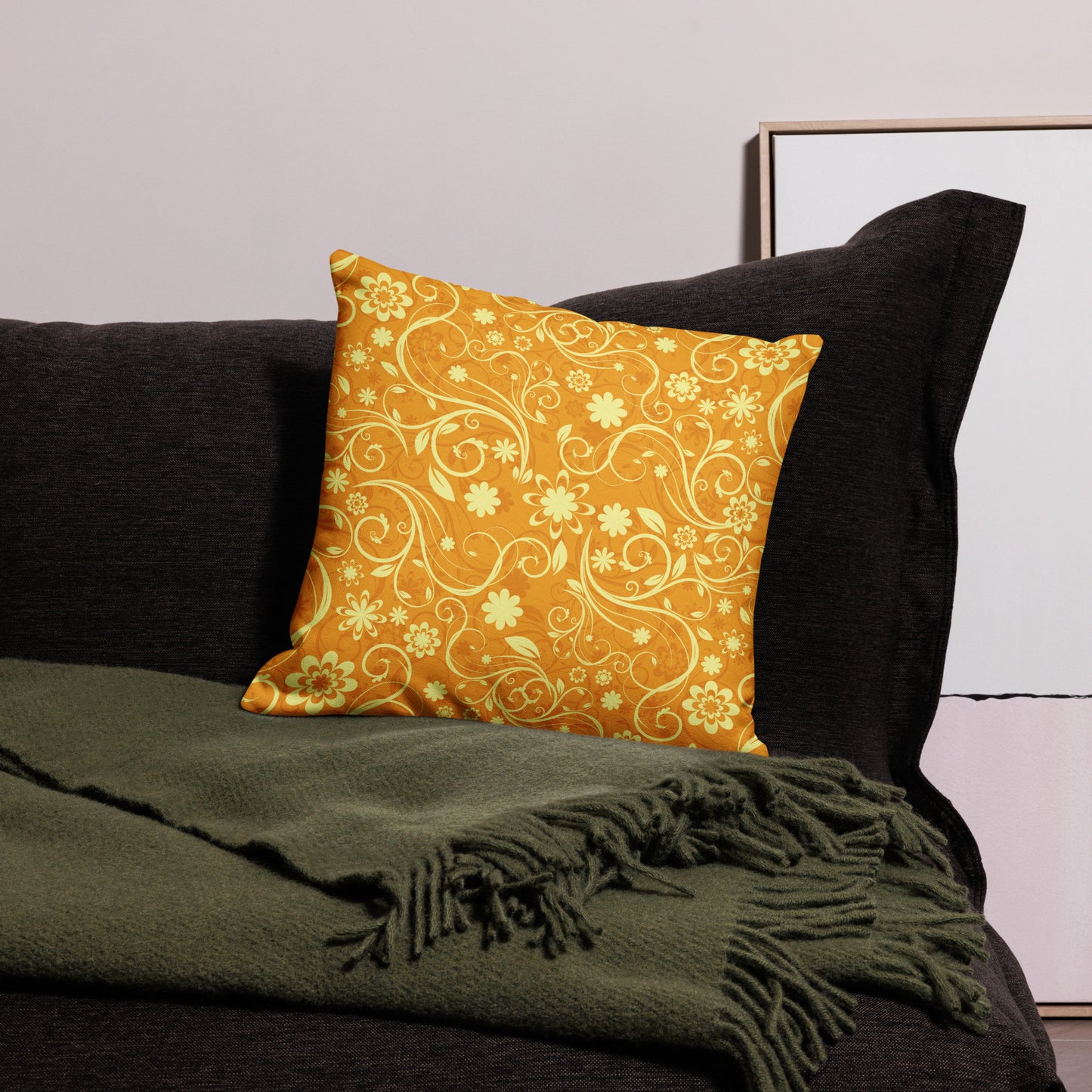 Elegant Decorative Ornamental Floral Pattern All-Over Print Premium Pillow